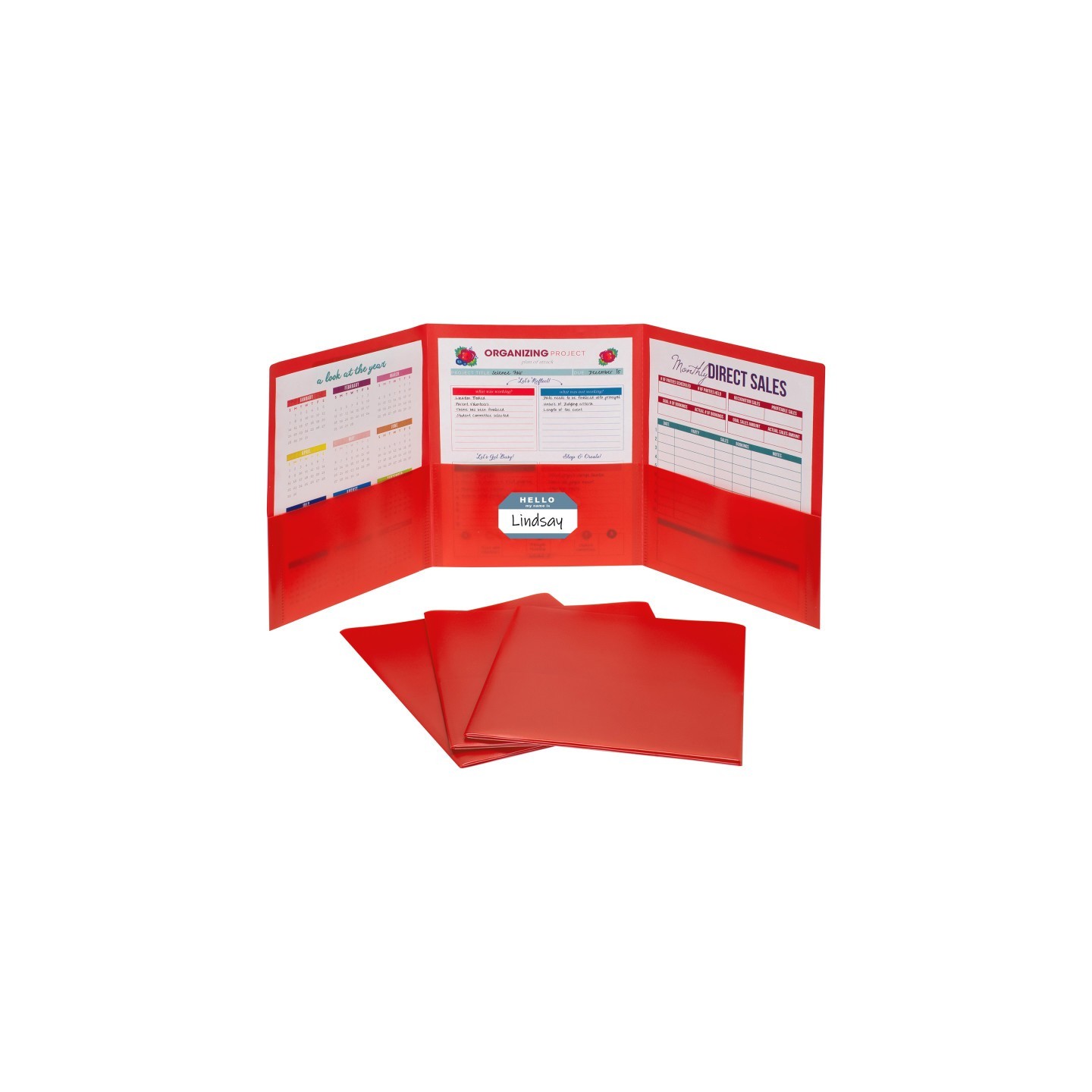 C-Line® 3-Pocket Poly Portfolio, Red, Box of 24