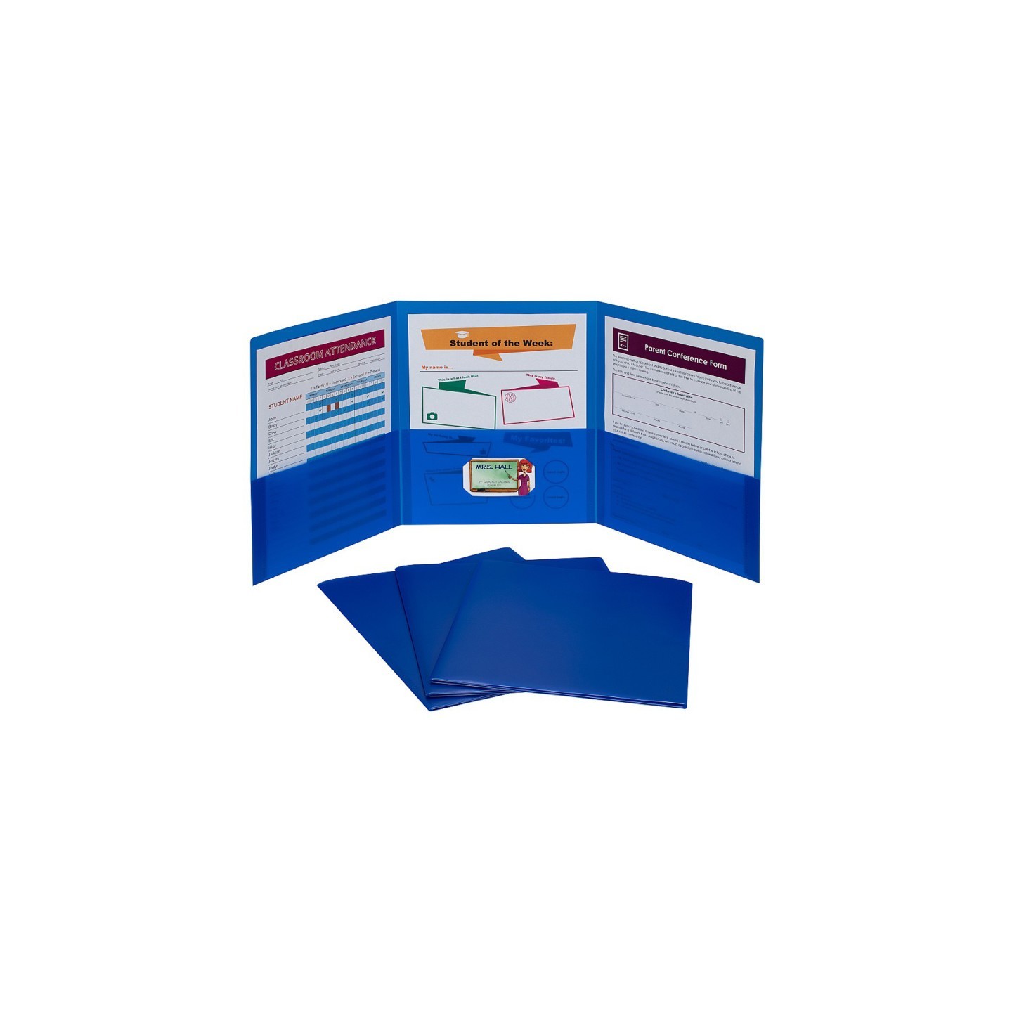 C-Line® 3-Pocket Poly Portfolio, Blue, Box of 24