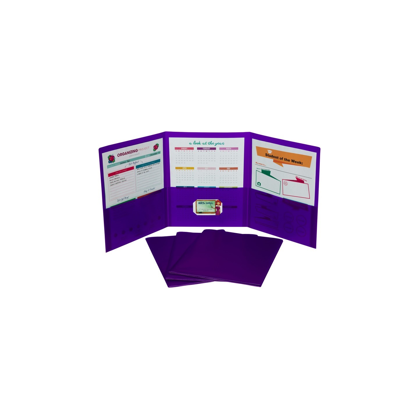 C-Line® Tri-Fold Portfolio, Heavyweight Poly, Purple, 1 Each