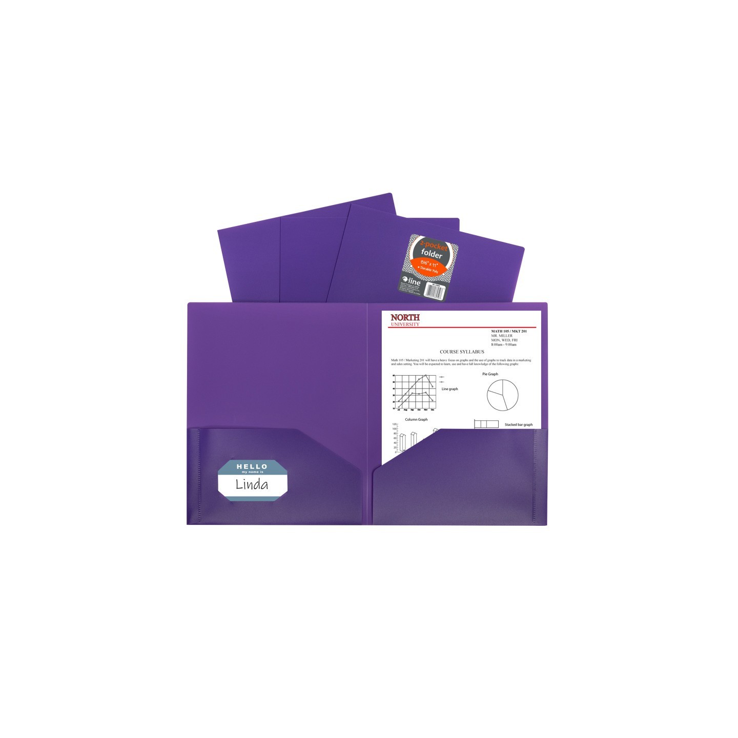 C-Line® Two-Pocket Heavyweight Poly Portfolio Folder, Purple,1 Each
