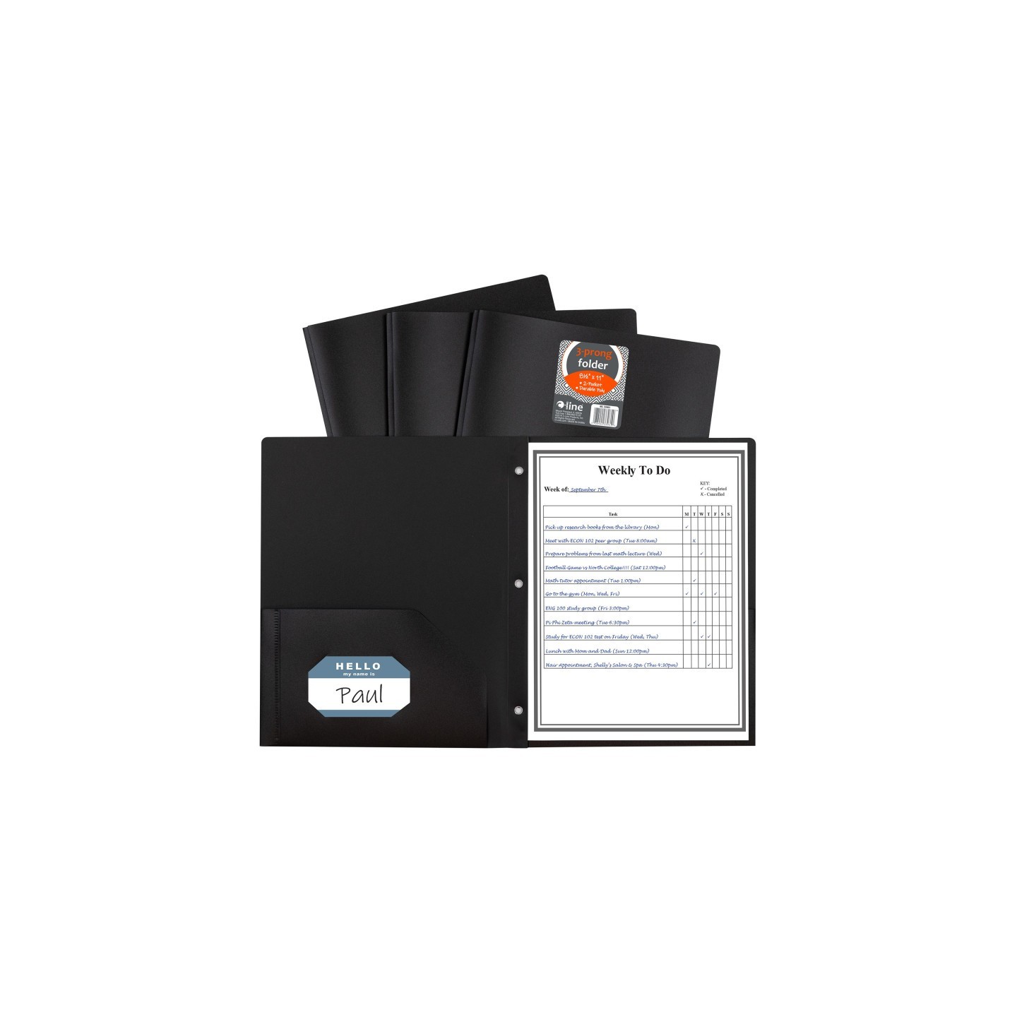 C-Line® Two-Pocket Heavyweight Poly Portfolio Folder with Prongs, Black, 1 Each