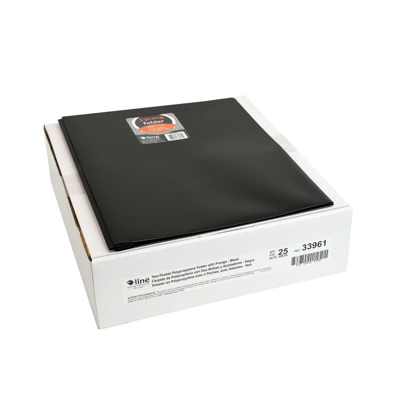 C-Line® Two-Pocket Heavyweight Poly Portfolio Folder with Prongs, Black, Pack of 25