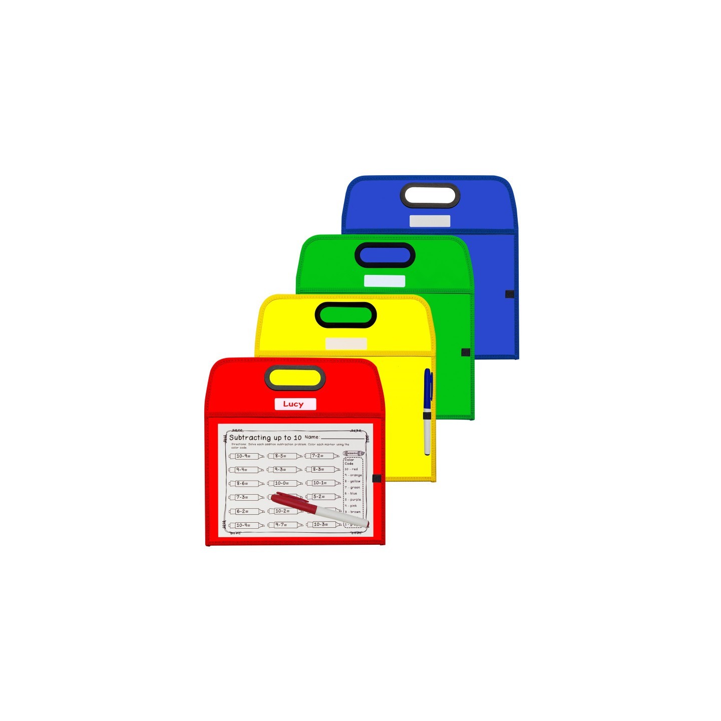 C-Line® Portable Dry Erase Pockets - Study Aid, Assorted Primary Colors, 10 x 13, 1/EA