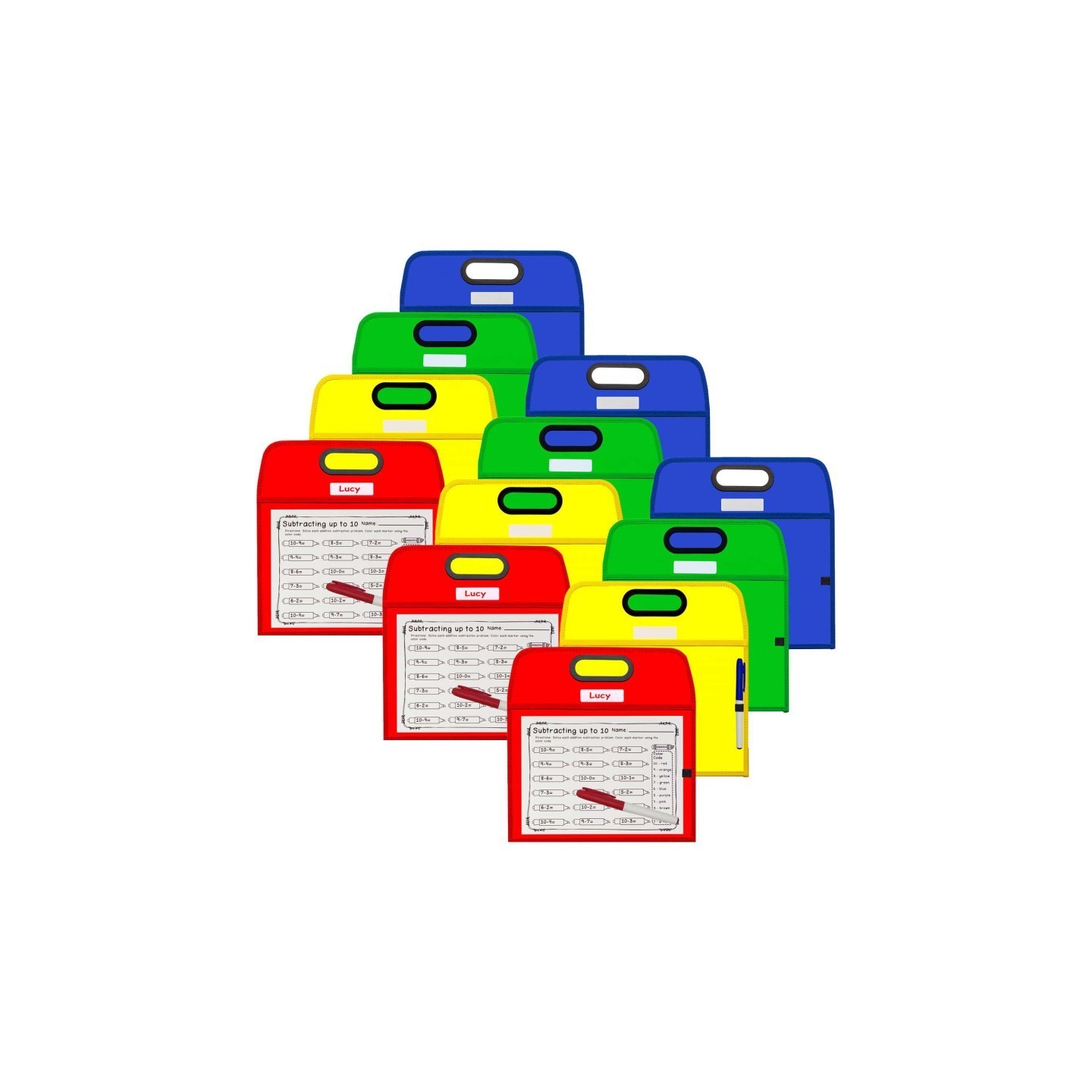 C-Line® Portable Dry Erase Pockets - Study Aid, Assorted Primary Colors, 10 x 13, Pack of 3