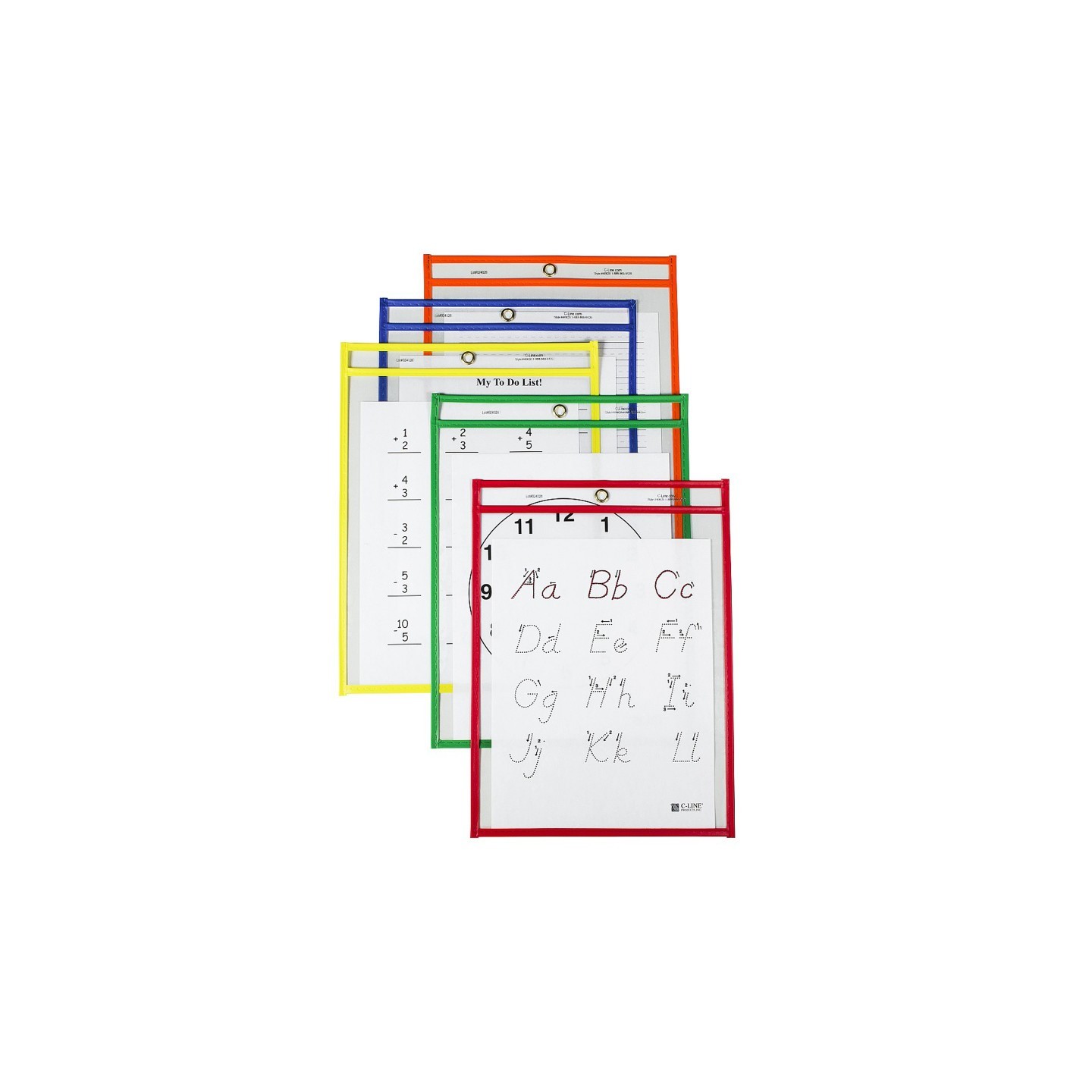 C-Line® Reusable Dry Erase Pockets, Primary Colors, 9 x 12, Pack of 25