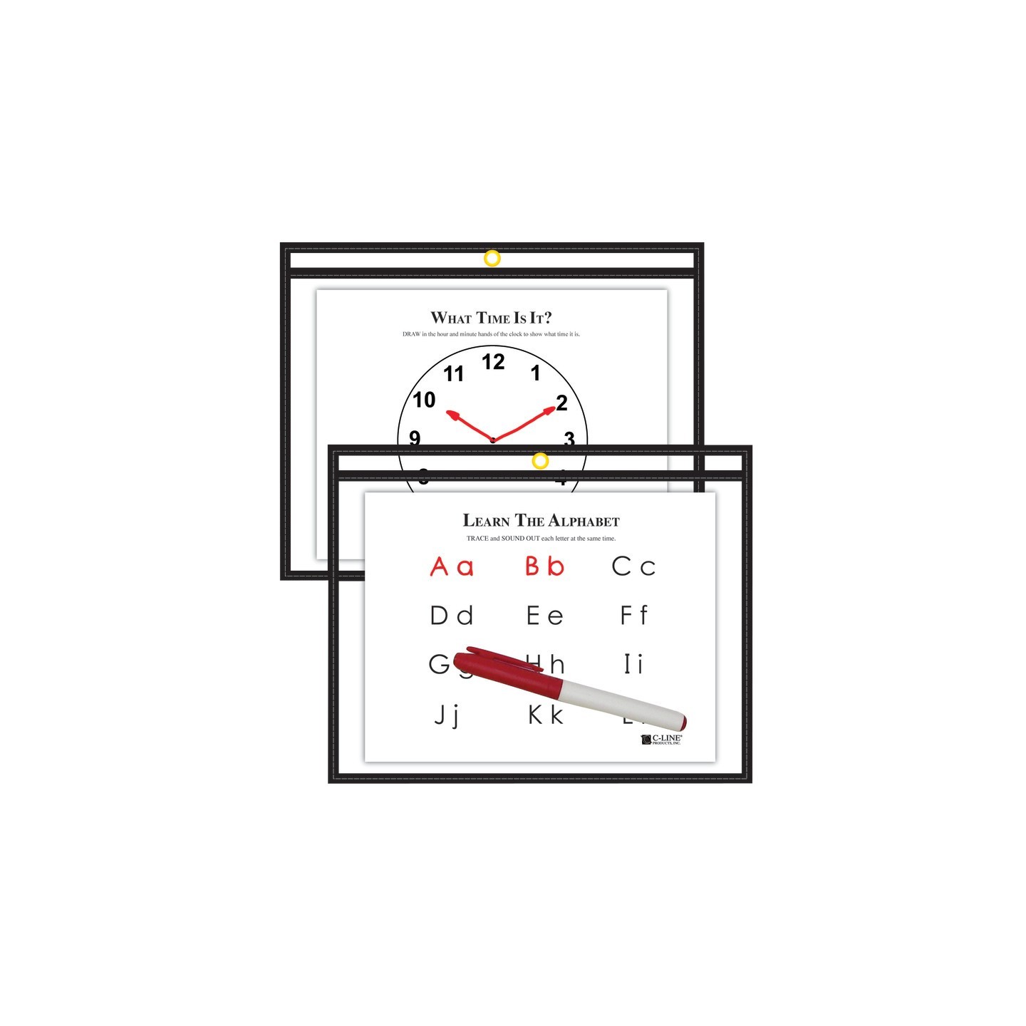 C-Line® Reusable Dry Erase Pockets, 9" x 12", Black