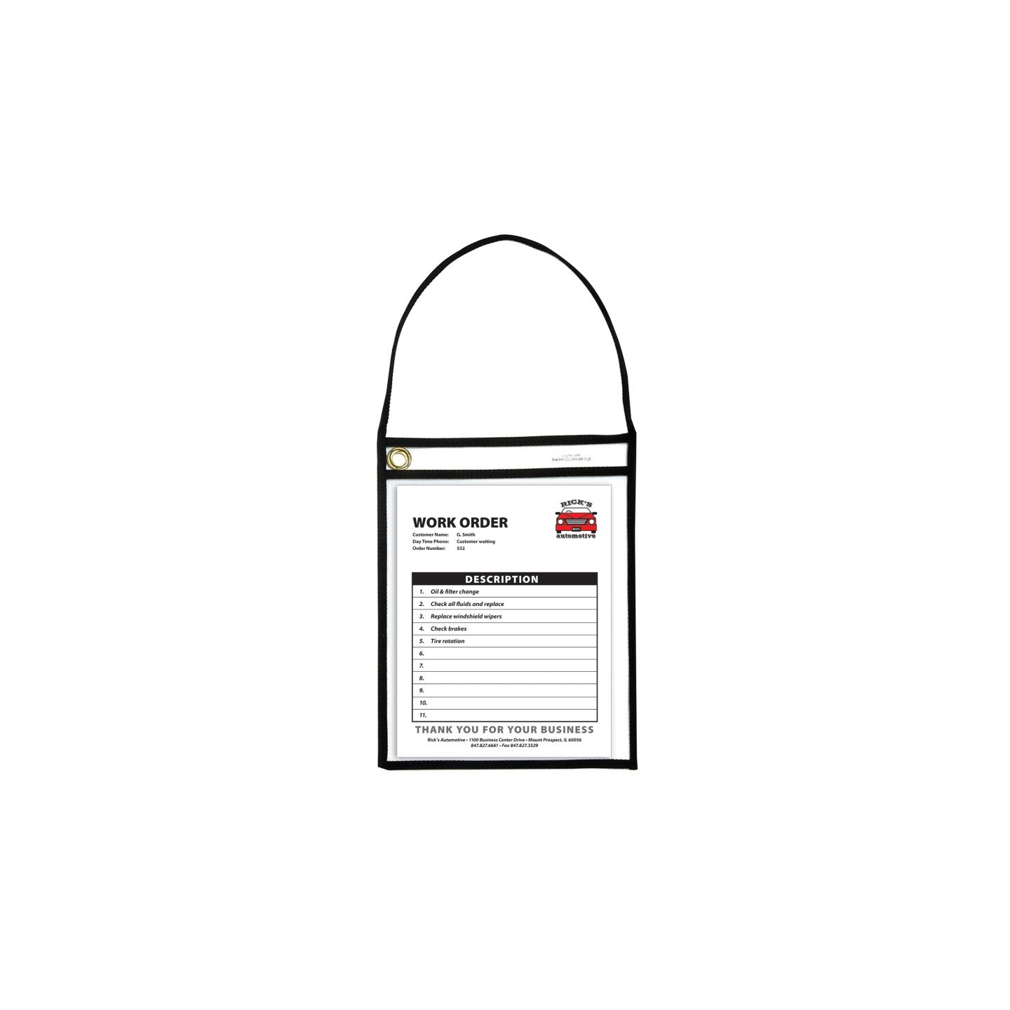 C-Line® Shop Ticket Holder With Strap, Black, Stitched, Both Sides Clear, 9" x 12", Box of 15