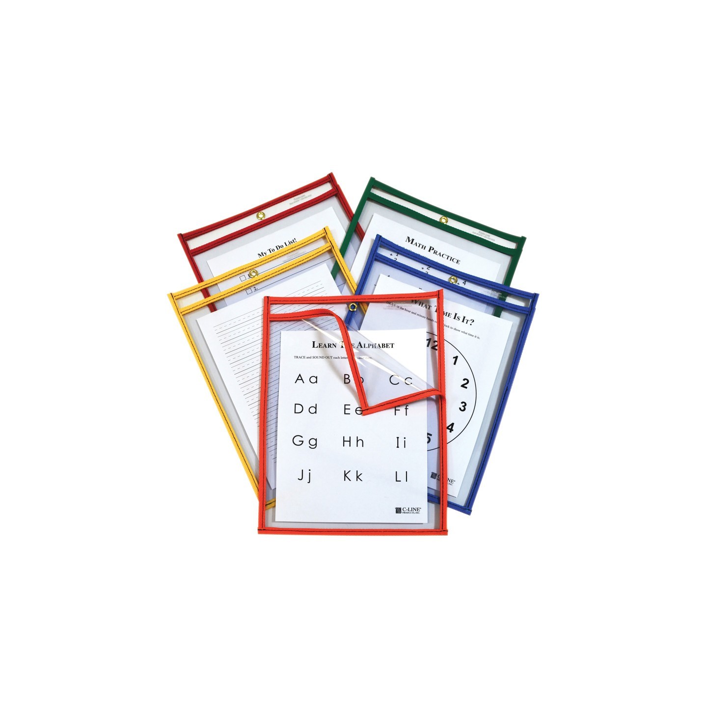 C-Line® Super Heavyweight Plus Reusable Dry Erase Pockets - Study Aid, Assorted Primary Colors, 9 x 12, Box of 25