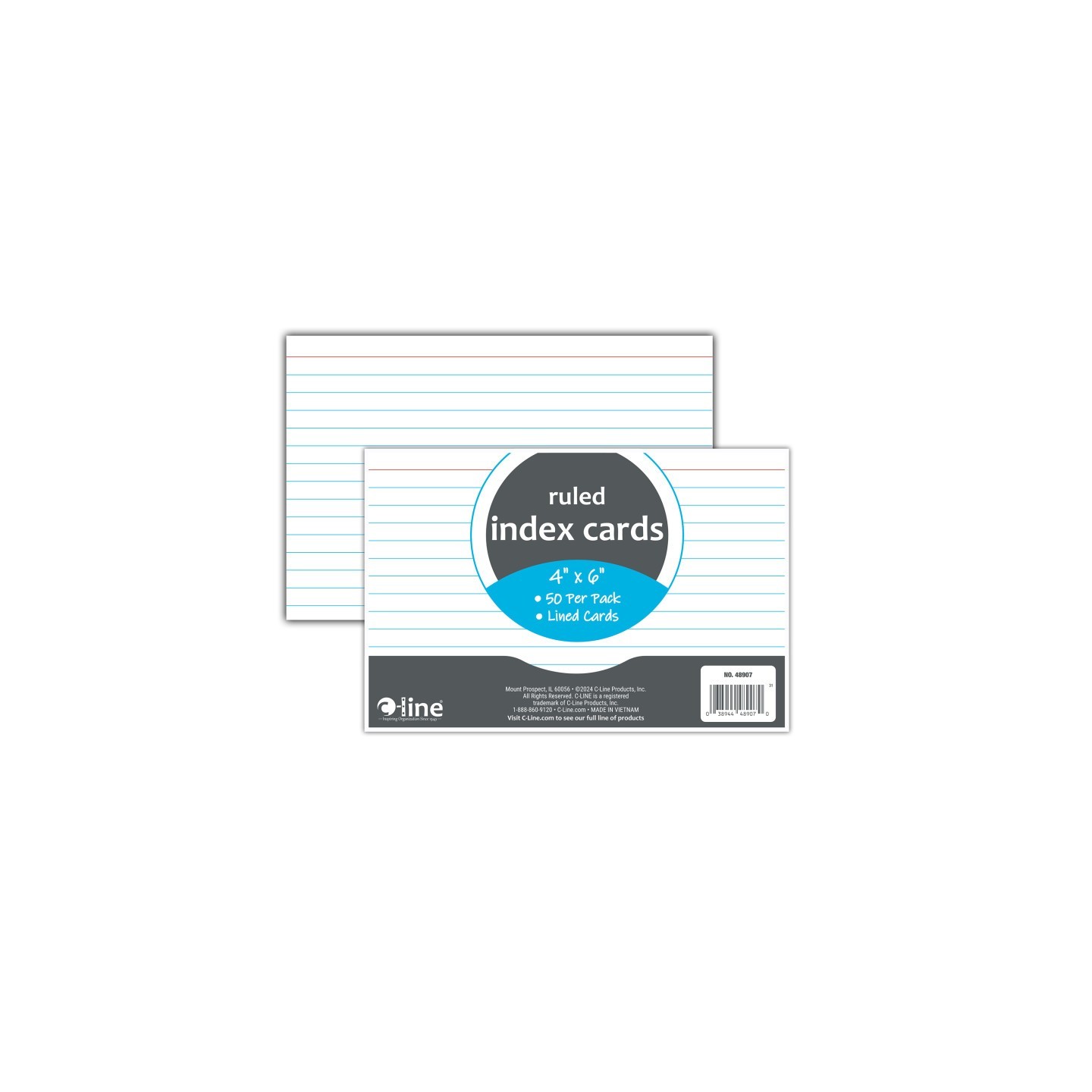 C-Line® Index Cards, 4" x 6", White, Ruled, Pack of 50
