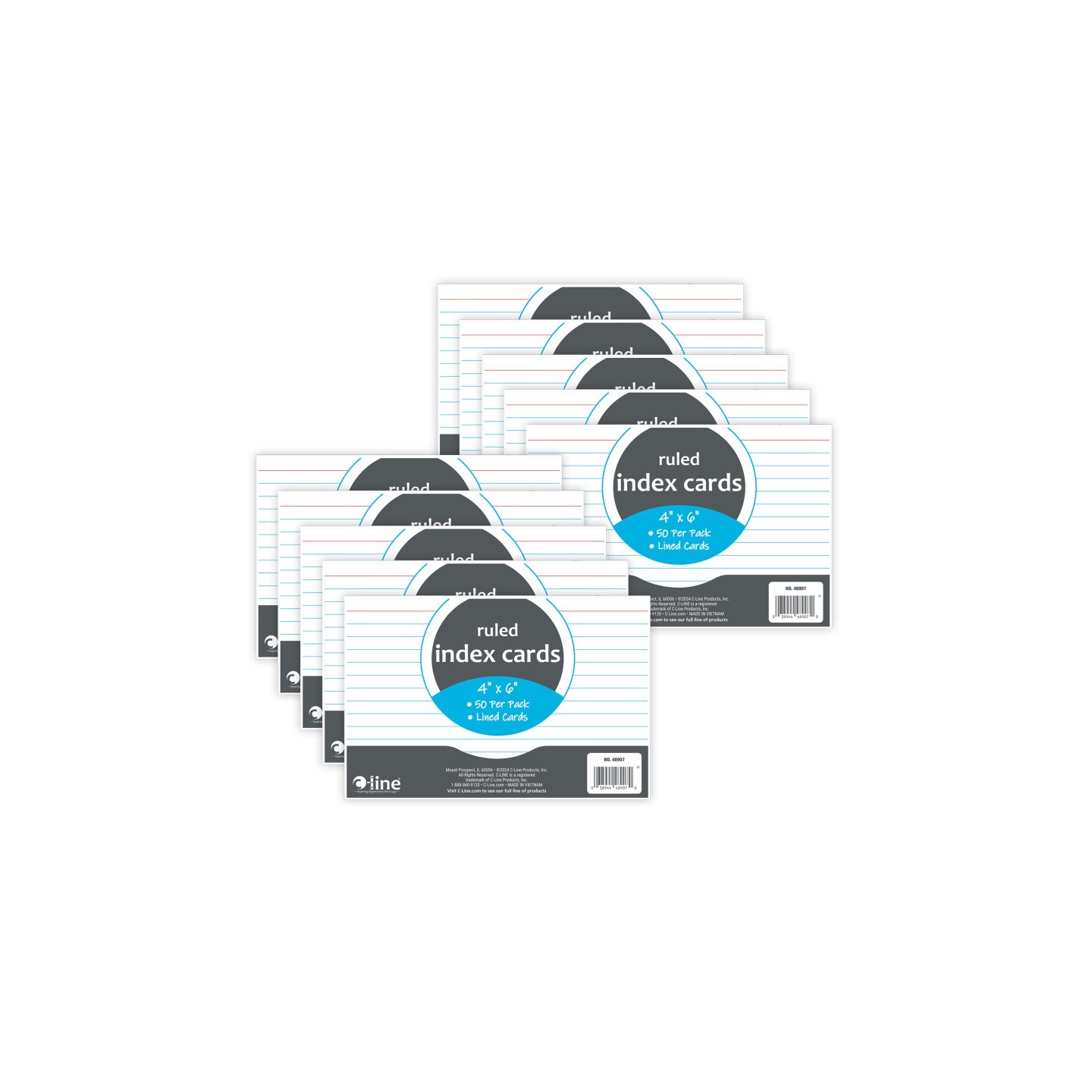 C-Line® Index Cards, 4" x 6", White, Ruled, 50 Per Pack, 10 Packs