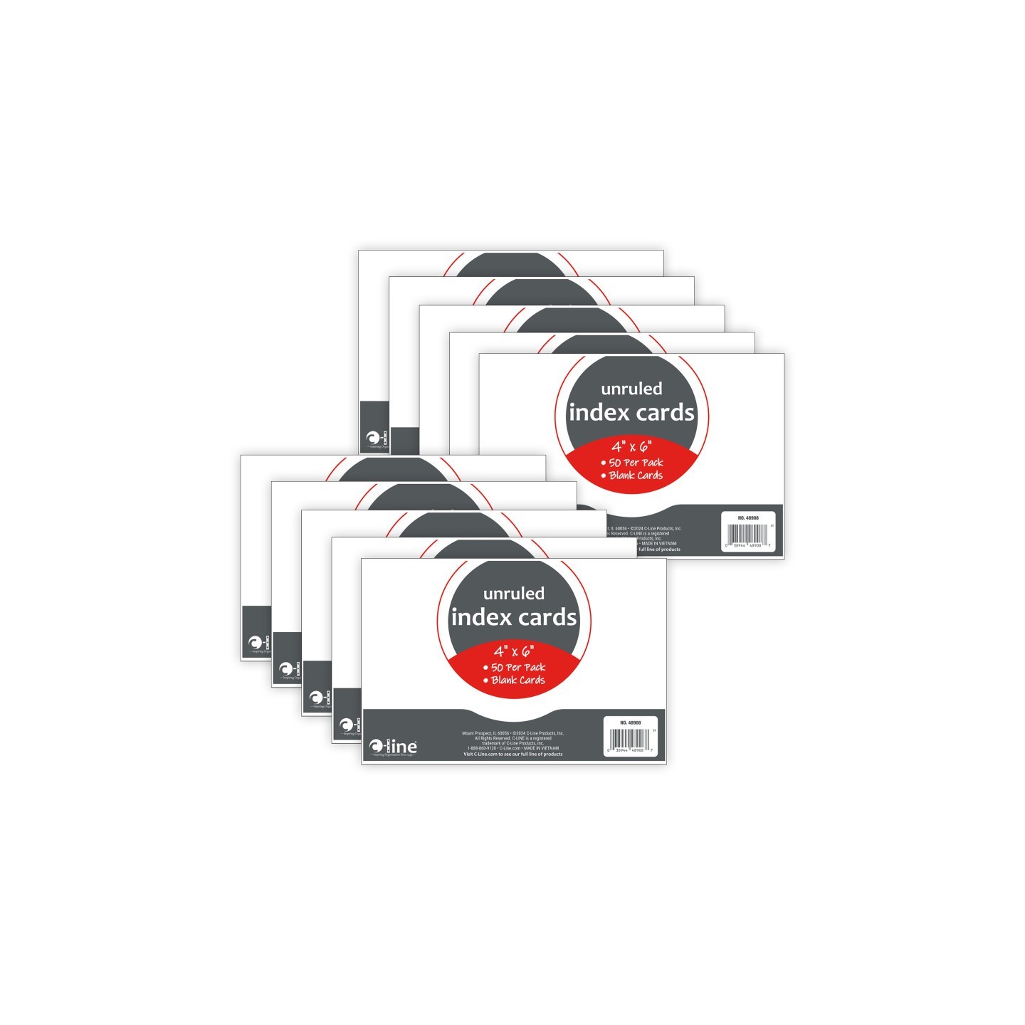 C-Line® Index Cards, 4" x 6", White, Unruled, 50 Per Pack, 10 Packs