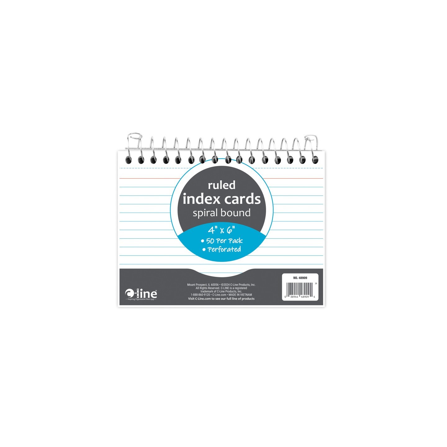 C-Line® Spiral Bound Index Card Notebook, 4" x 6", Ruled