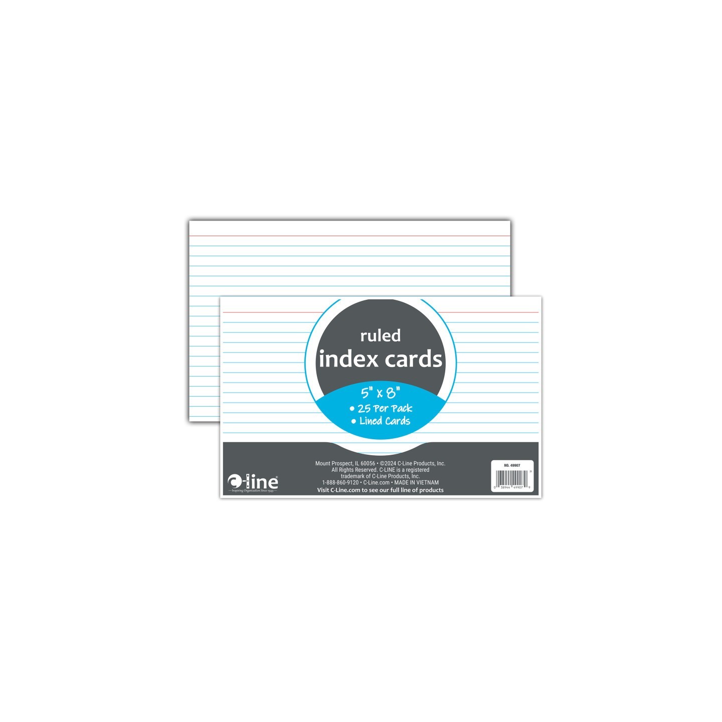 C-Line® Index Cards, 5" x 8", White, Ruled, Pack of 25