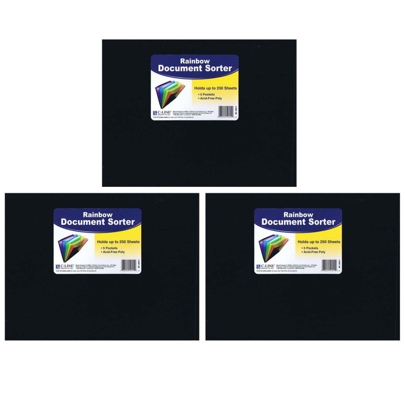 C-Line® Rainbow Document Sorter, Black/Multicolor, Letter Size, Pack of 3