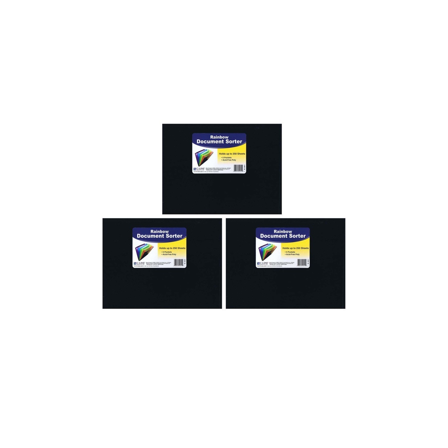 C-Line® Rainbow Document Sorter, Black/Multicolor, Letter Size, Pack of 3