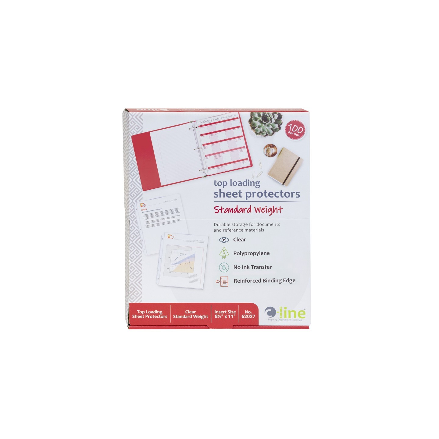 C-Line® Standard Weight Poly Sheet Protectors, Clear, Top Loading, 11" x 8-1/2", box of 100