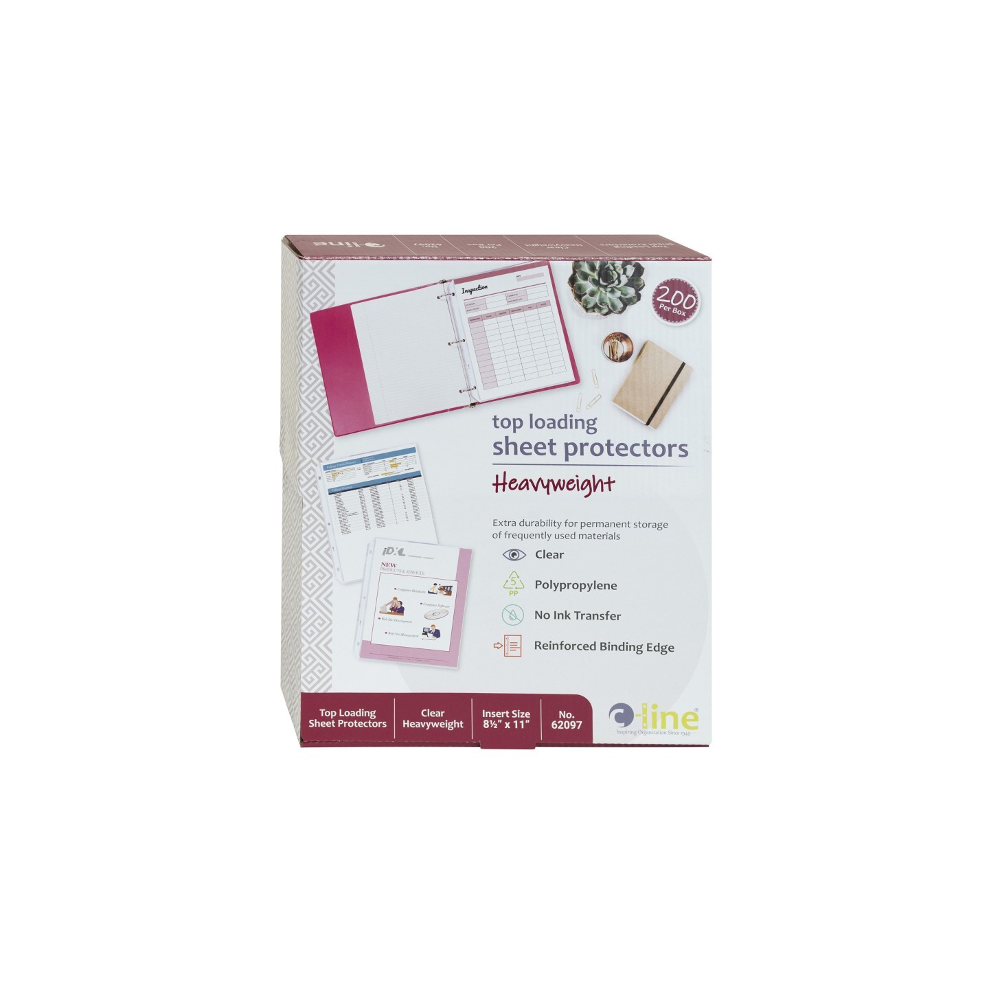C-Line® Heavyweight Poly Sheet Protectors, Clear, Top Loading, 11" x 8-1/2", Box of 200
