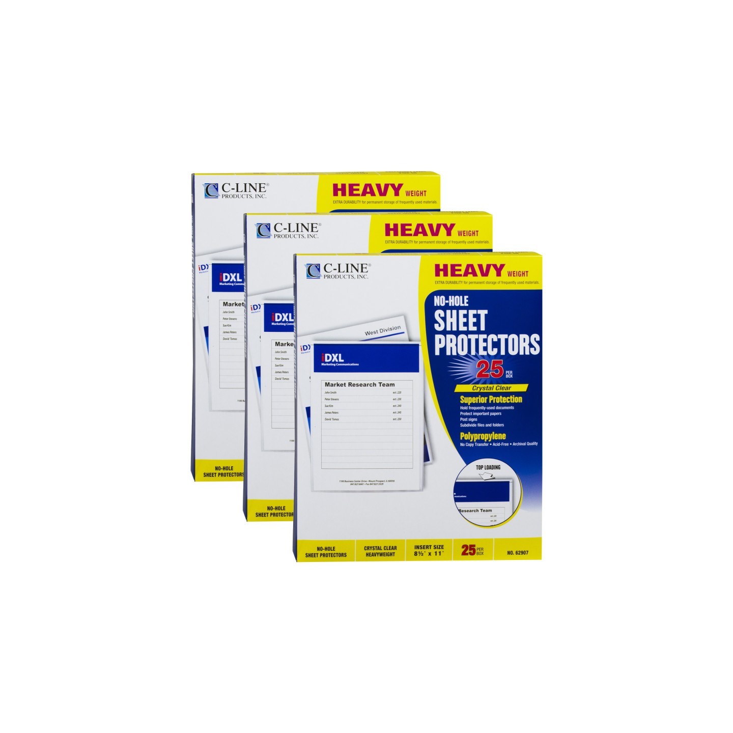 C-Line® No-Hole Heavyweight Poly Sheet Protectors, Clear, Top Loading, 11" x 8-1/2", 25 Per Box, 3 Boxes