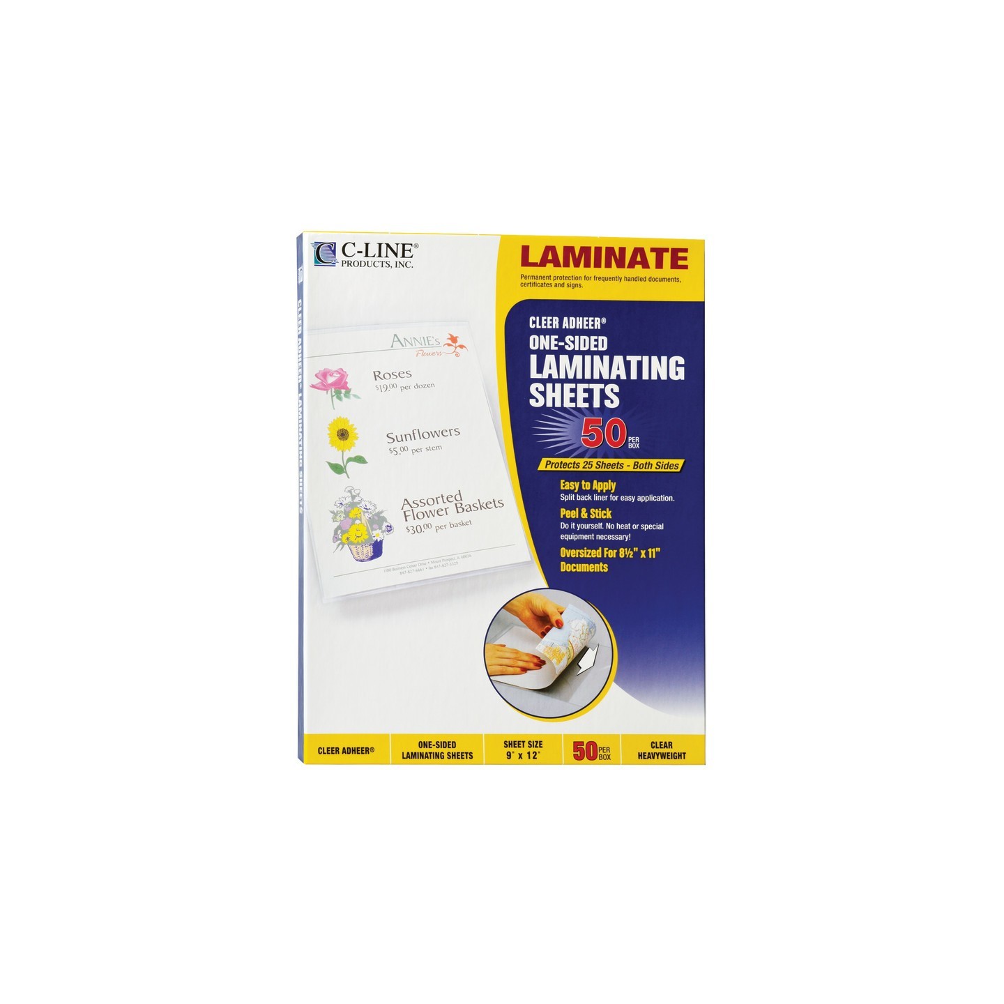 C-Line® Heavyweight Cleer Adheer® Laminating Sheets, Clear, 9" x 12", Box of 50