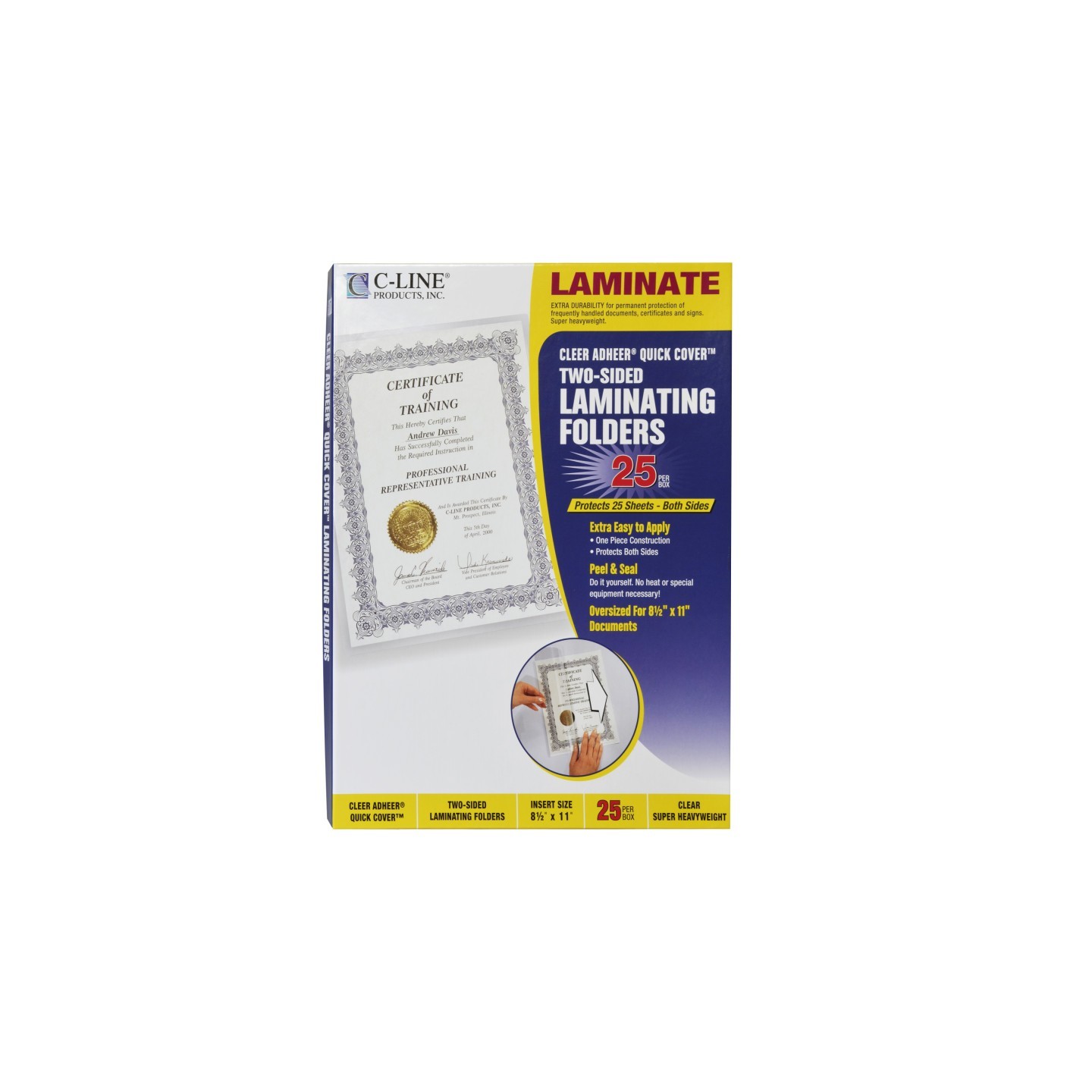 C-Line® Super Heavyweight Cleer Adheer Quick Cover Laminating Pockets, Box of 25