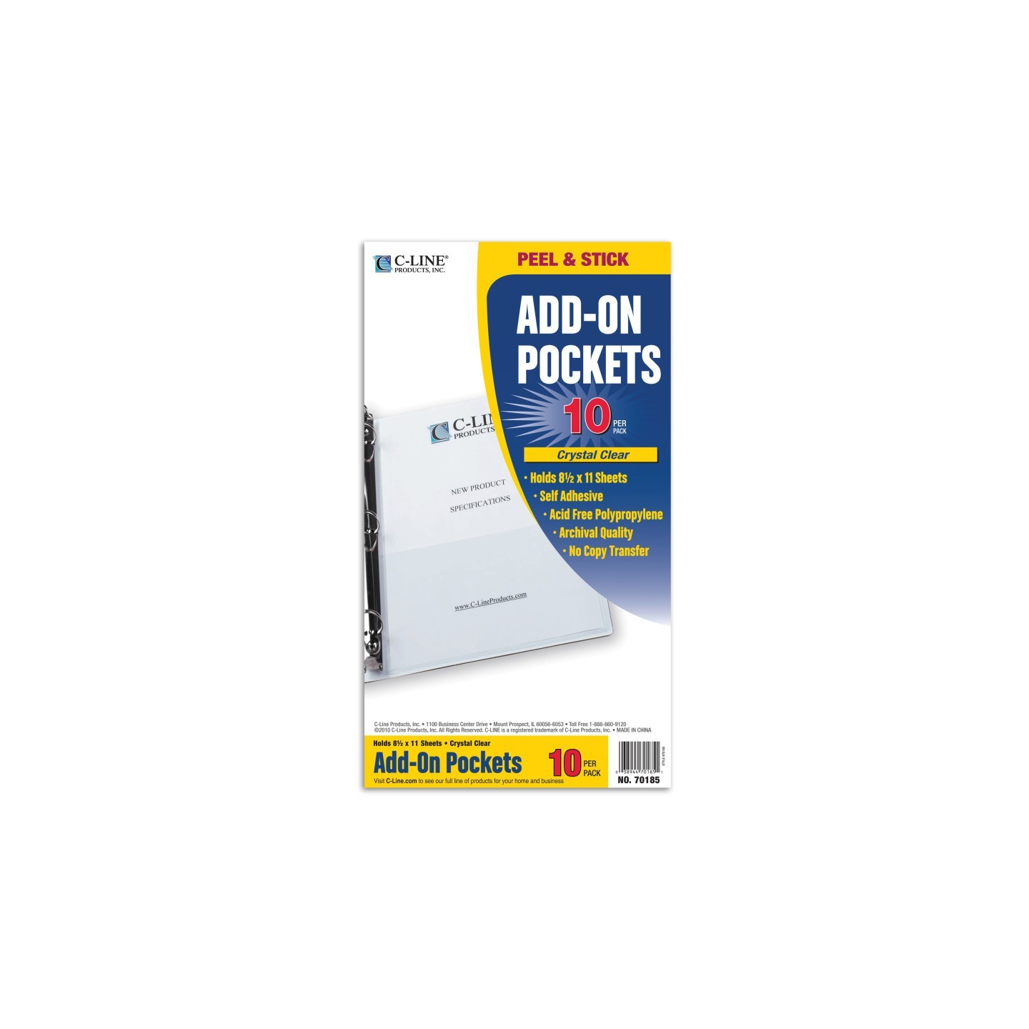 C-Line® Add-On Filing Pocket, 8-3/4" x 5-1/8", Pack of 10
