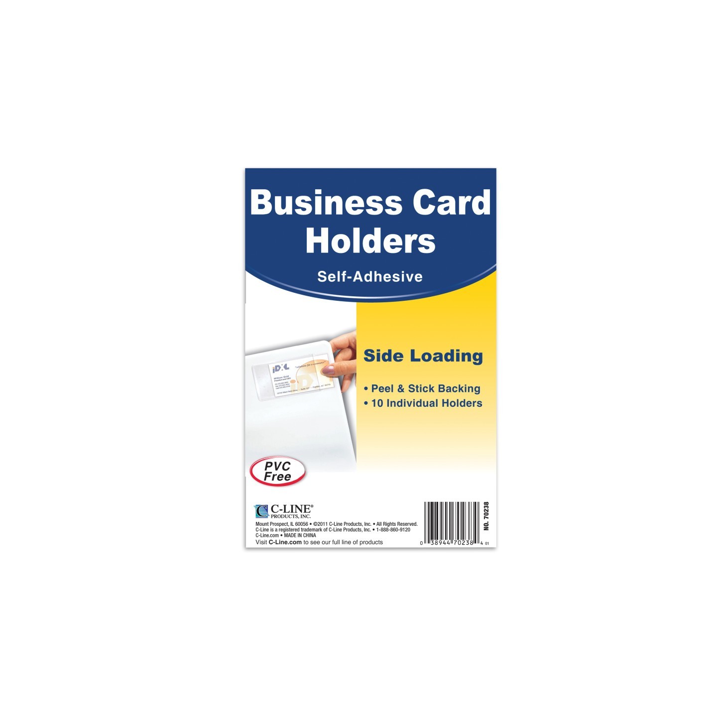 C-Line® Self-Adhesive Business Card Holder, Side Load, 2" x 3-1/2", Pack of 10
