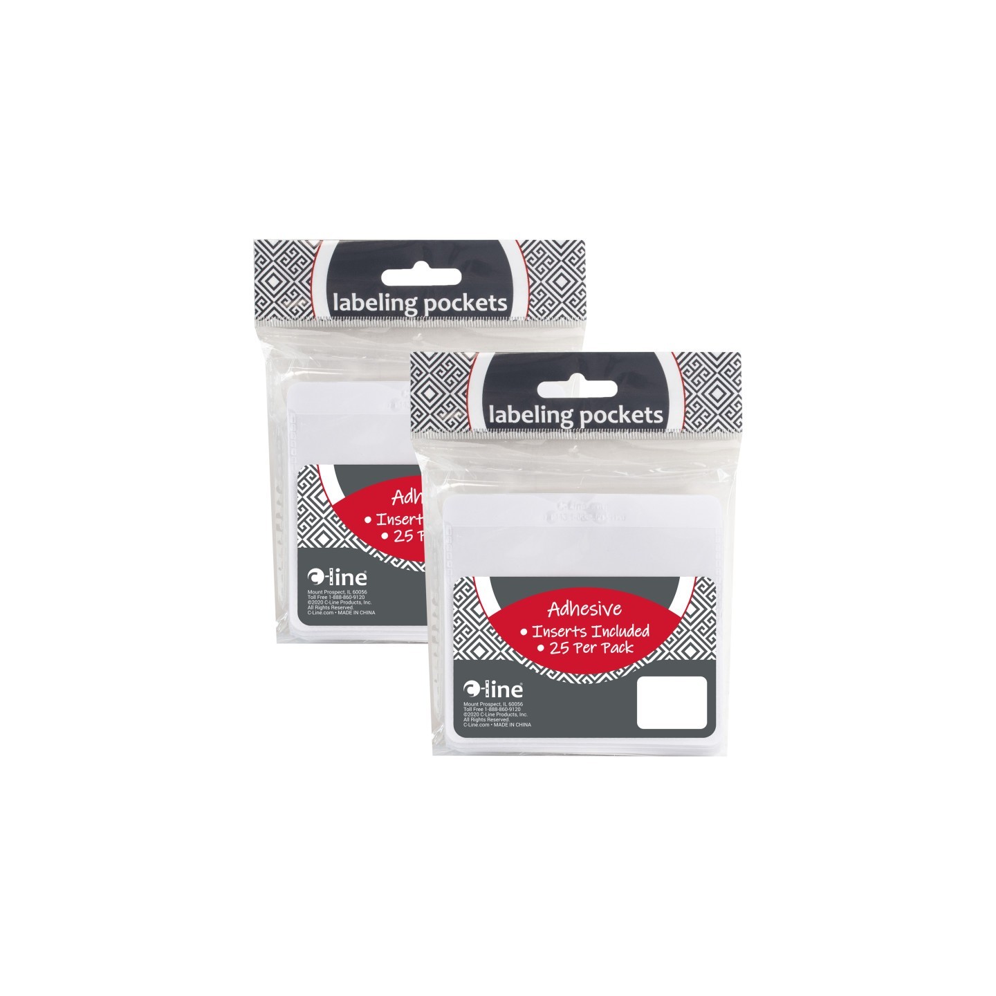 C-Line® Self Adhesive Labeling Pockets with Inserts, 25 Per Pack, 2 Packs