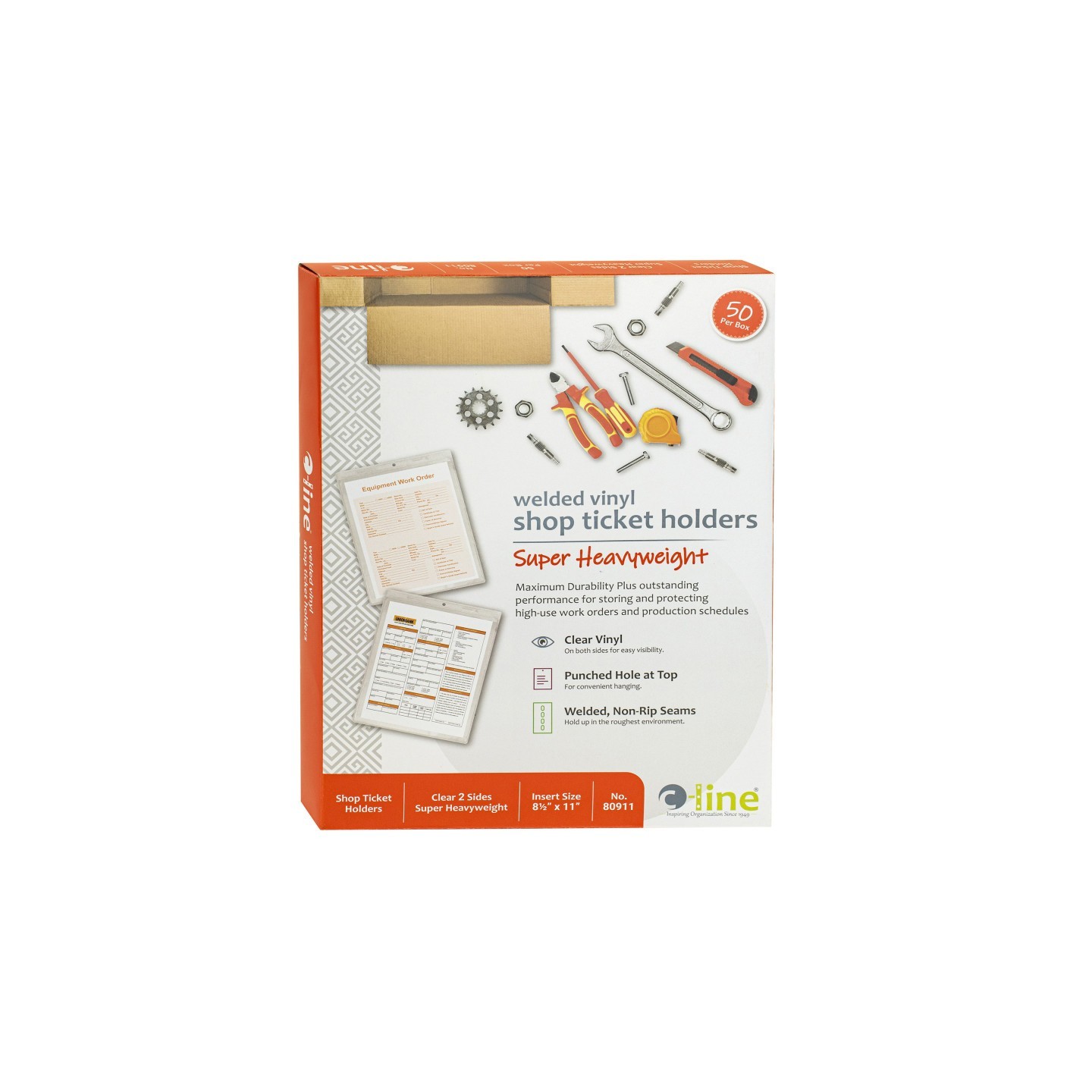 C-Line® Vinyl Shop Ticket Holders, Welded, Both Sides Clear, 8-1/2" x 11", Box of 50