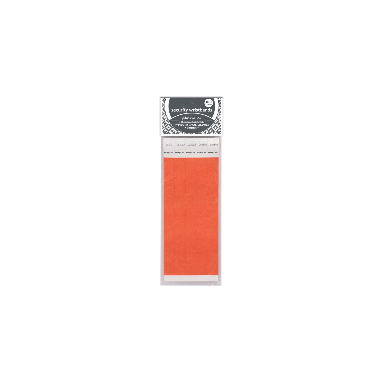 C-Line® DuPont Tyvek Security Wristband, Orange, 3/4" Width, 10" Length, Pack of 100