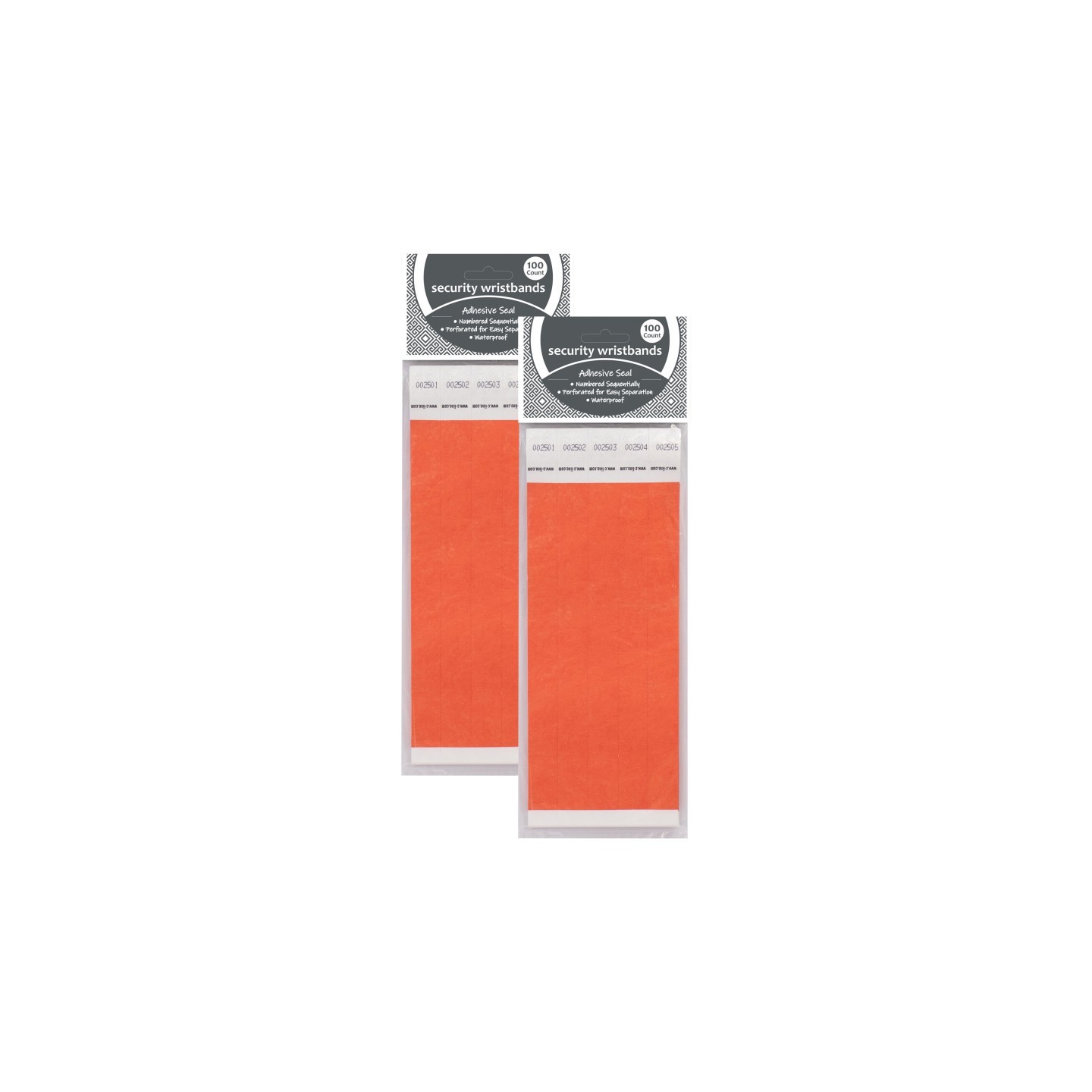 C-Line® DuPont™ Tyvek® Security Wristbands, Orange, 100 Per Pack, 2 Packs