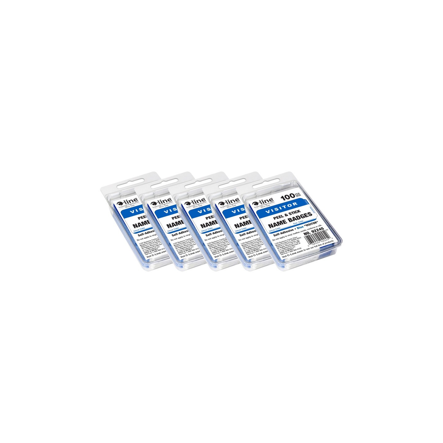 C-Line® Pressure Sensitive Badges, Visitor, Blue, 3-1/2" x 2-1/4", 100 Per Pack, 5 Packs