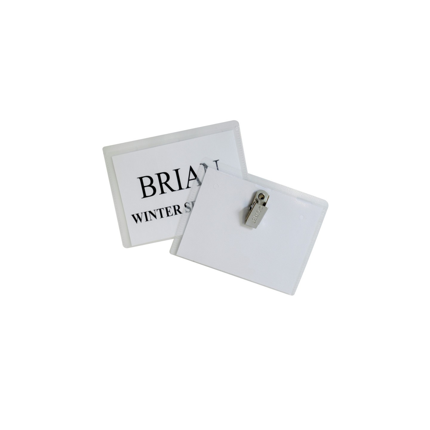 C-Line® Clip Style Name Badge Holder Kit, Sealed Holders with Inserts, 3-1/2" x 2-1/4", Box of 50