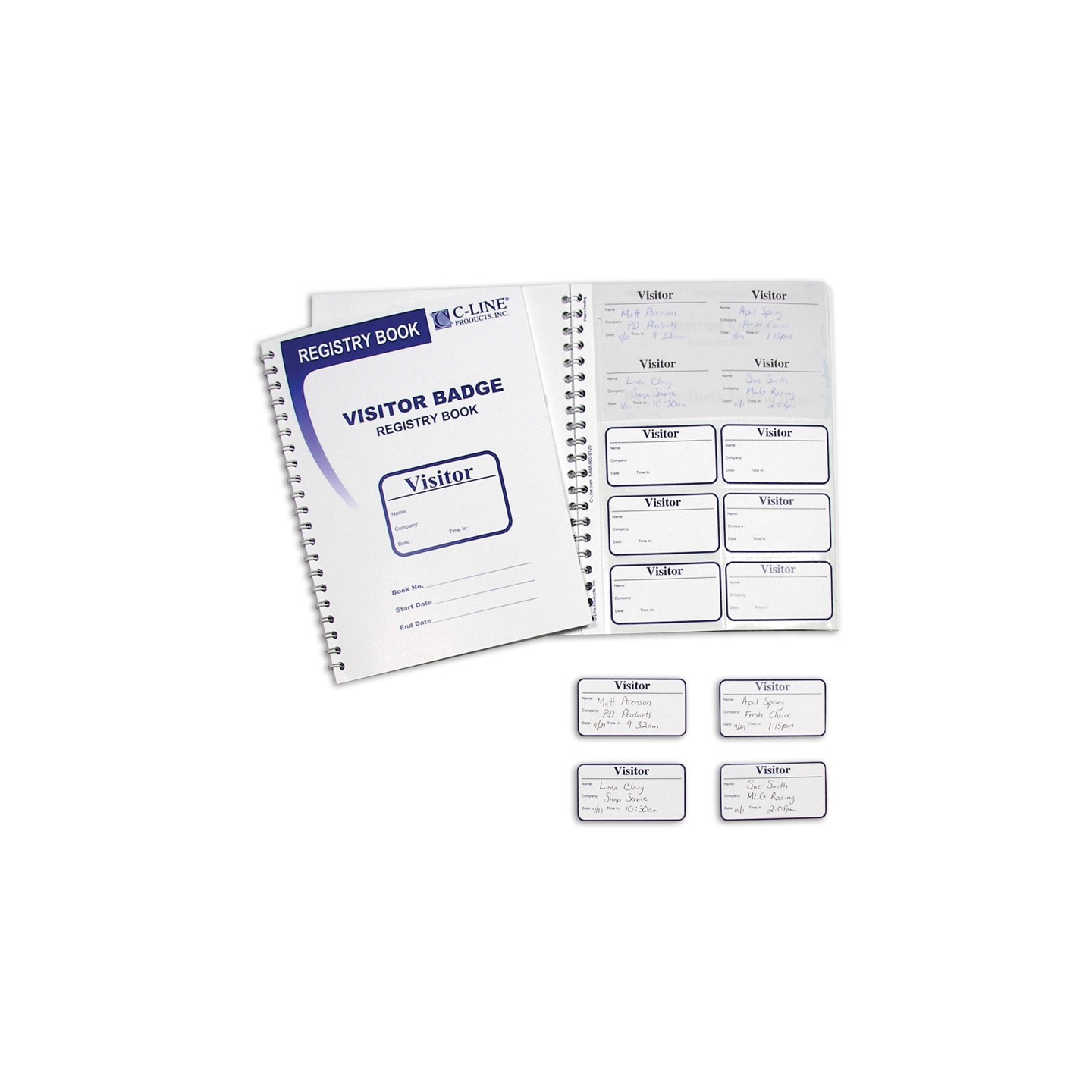C-Line® Visitor Badges with Registry Log, 3-5/8" x 1-7/8" Badge Size, 150 Badges & Log Book