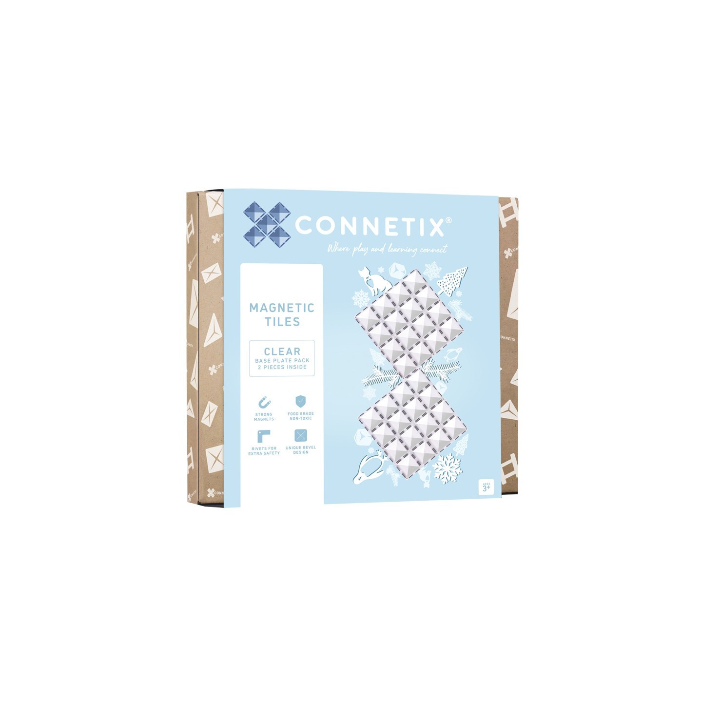 Connetix Magnetic Tiles Clear Base Plate Pack, 2 Pieces