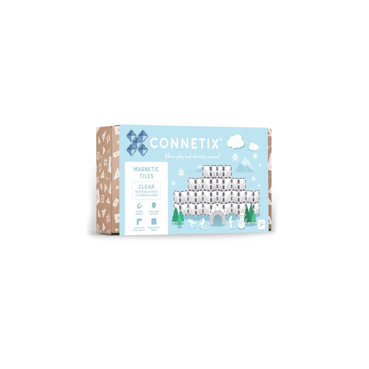 Connetix Magnetic Tiles Clear Rectangle Pack, 12 Pieces