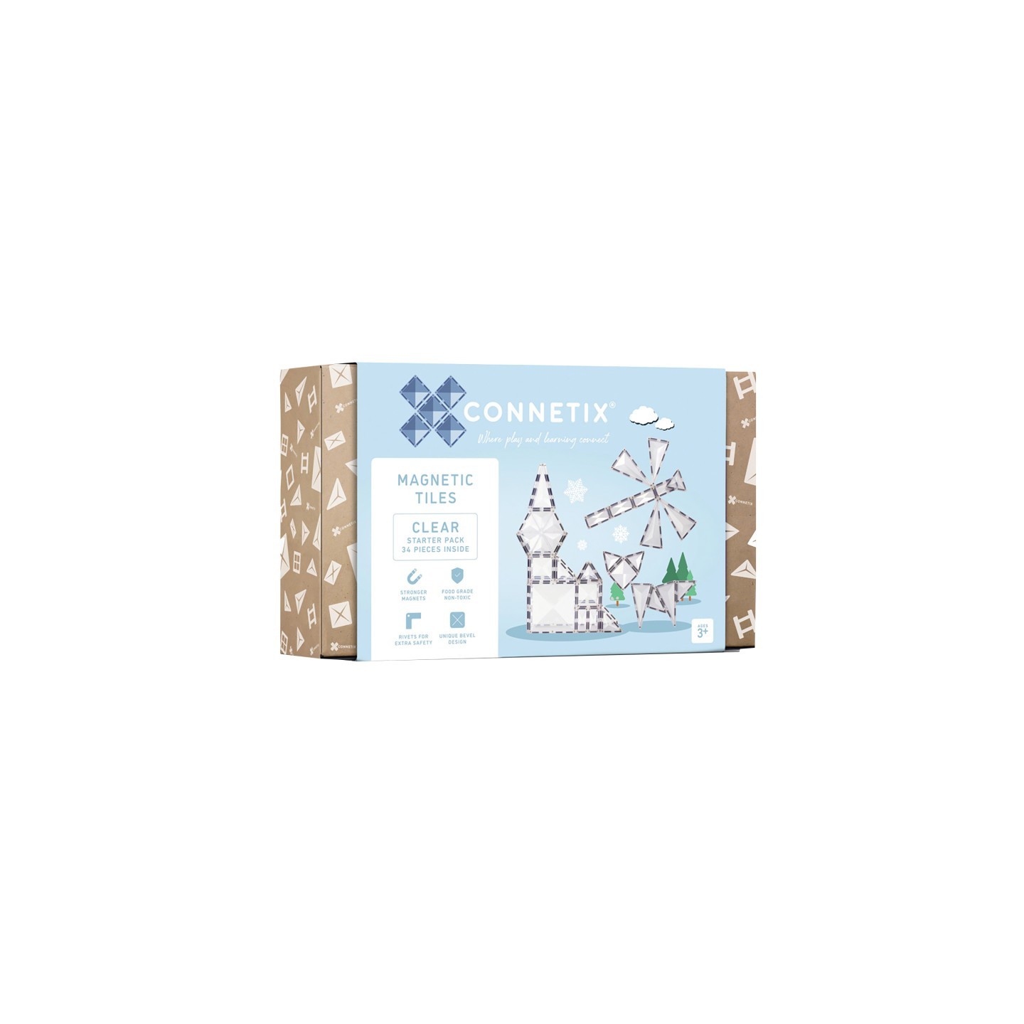 Connetix Magnetic Tiles Clear Starter Pack, 34 Pieces