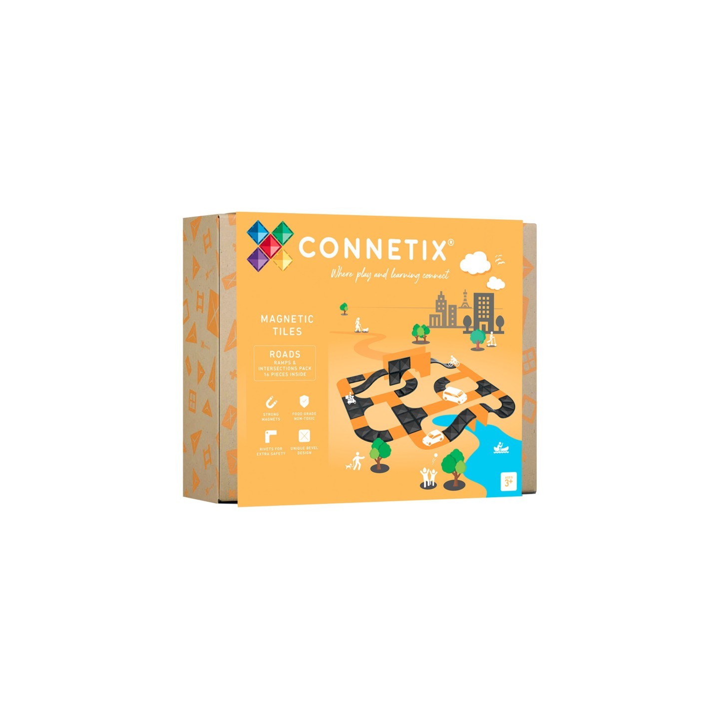 Connetix Magnetic Tiles Ramps & Intersections Pack, 16 Pieces