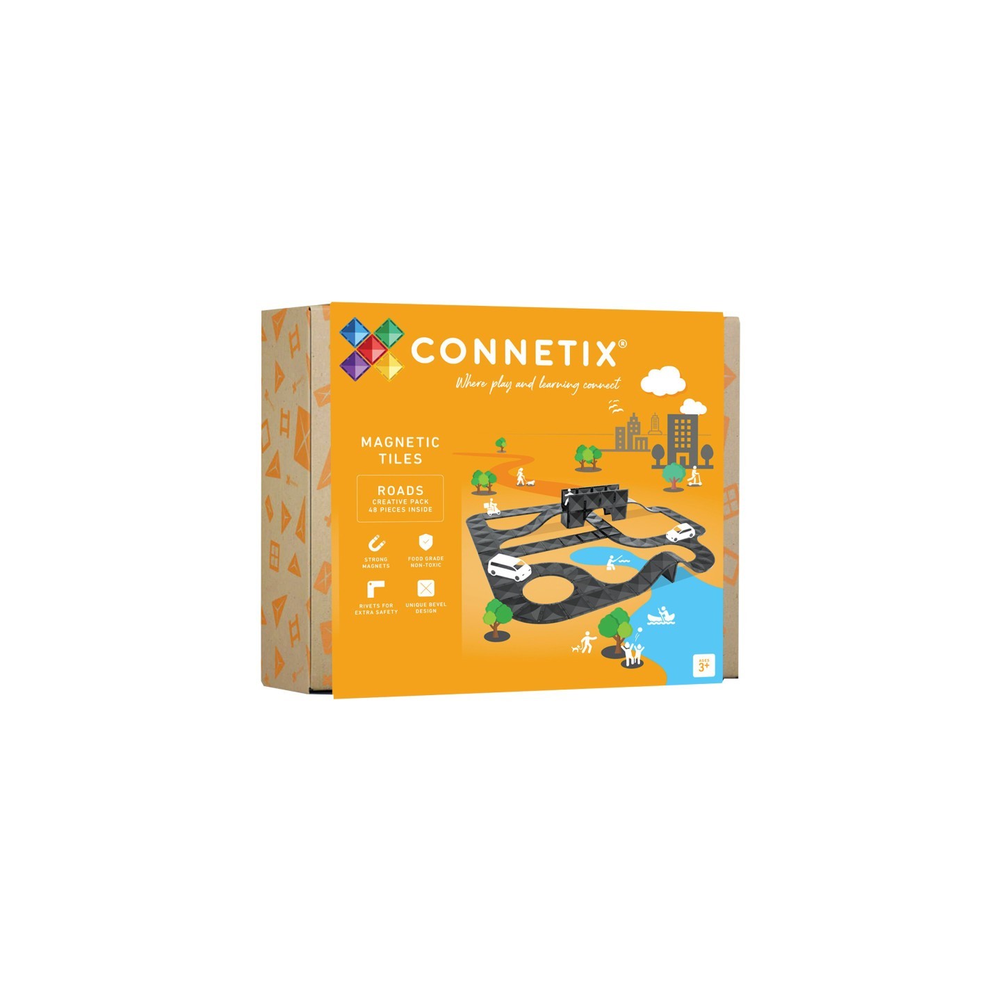 Connetix Magnetic Tiles Creative Roads Pack, 48 Pieces