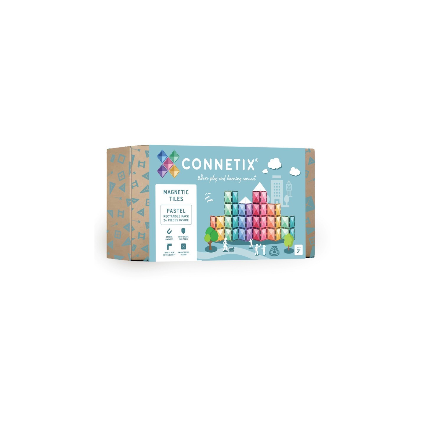 Connetix Magnetic Tiles Pastel Rectangle Pack, 24 Pieces