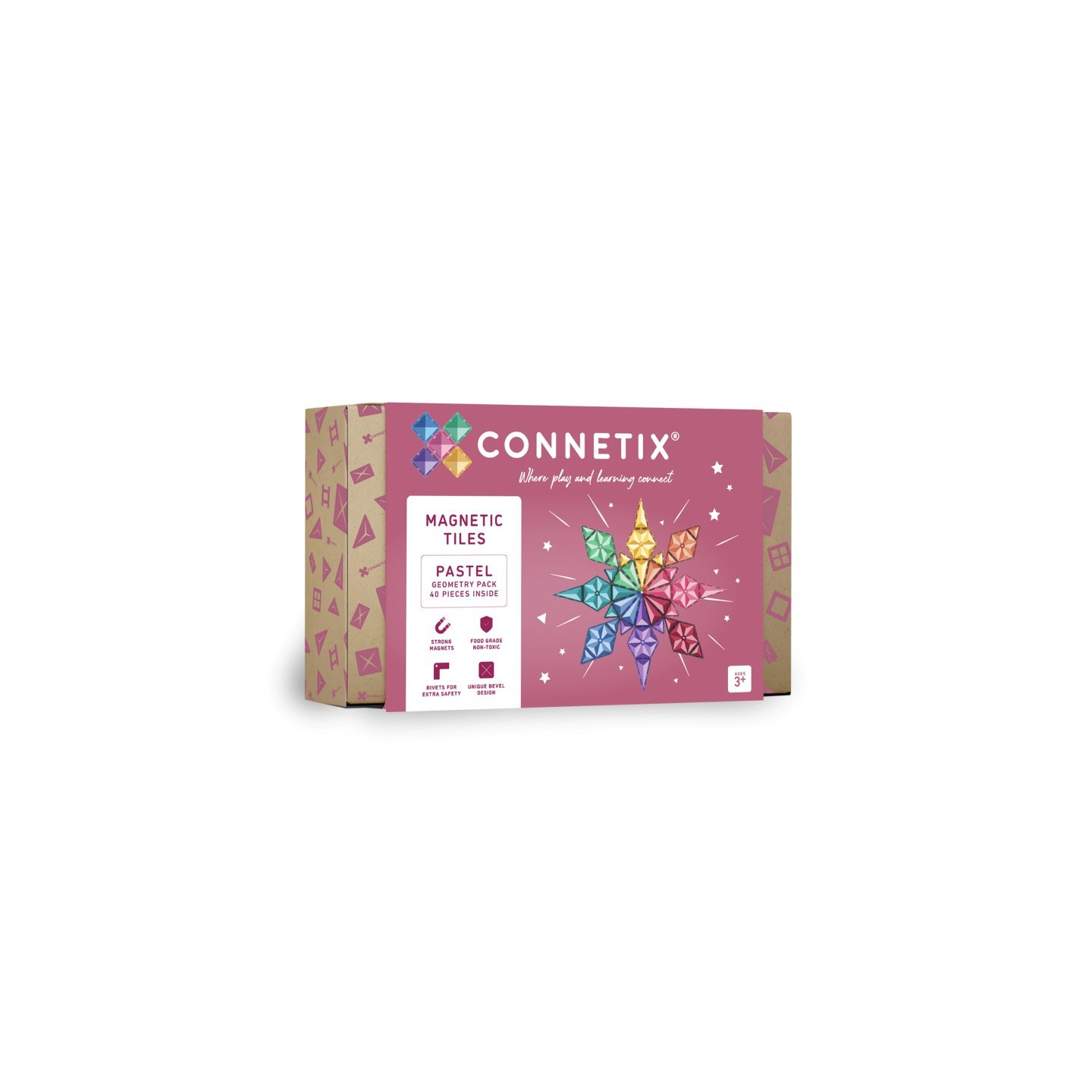 Connetix Magnetic Tiles Pastel Geometry Pack, 40 Pieces