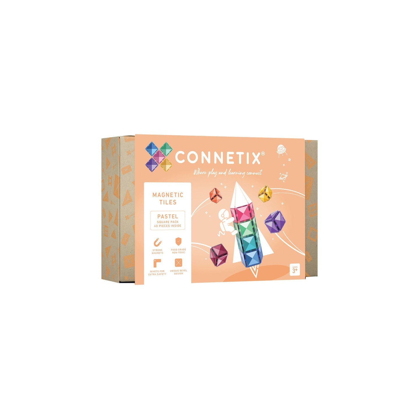 Connetix Magnetic Tiles Pastel Square Pack, 40 Pieces
