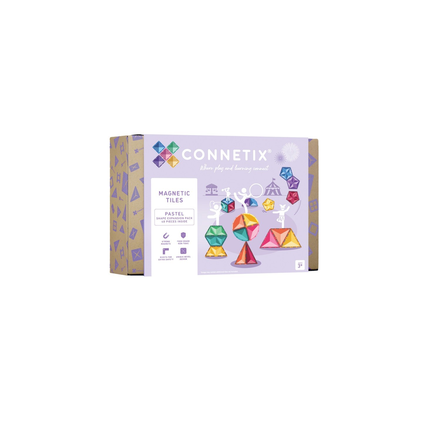 Connetix Magnetic Tiles Pastel Shape Expansion Pack, 48 Pieces