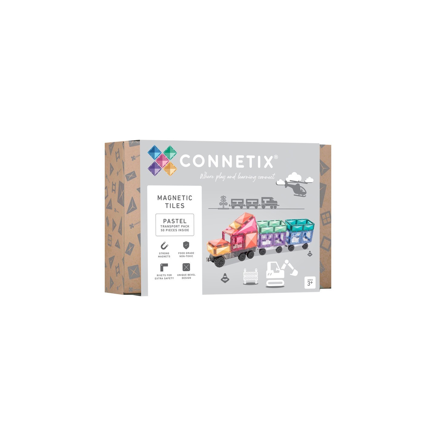 Connetix Magnetic Tiles Pastel Transport Pack, 50 Pieces