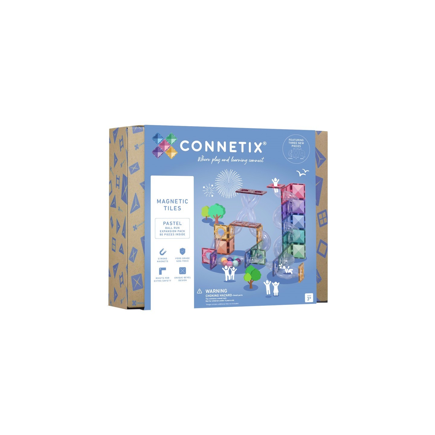 Connetix Magnetic Tiles Pastel Ball Run Expansion Pack, 80 Pieces