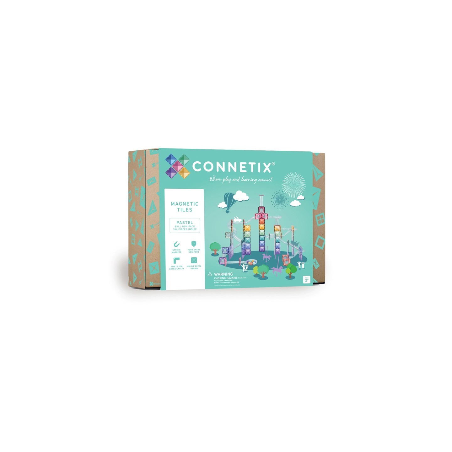 Connetix Magnetic Tiles Pastel Ball Run Pack, 106 Pieces