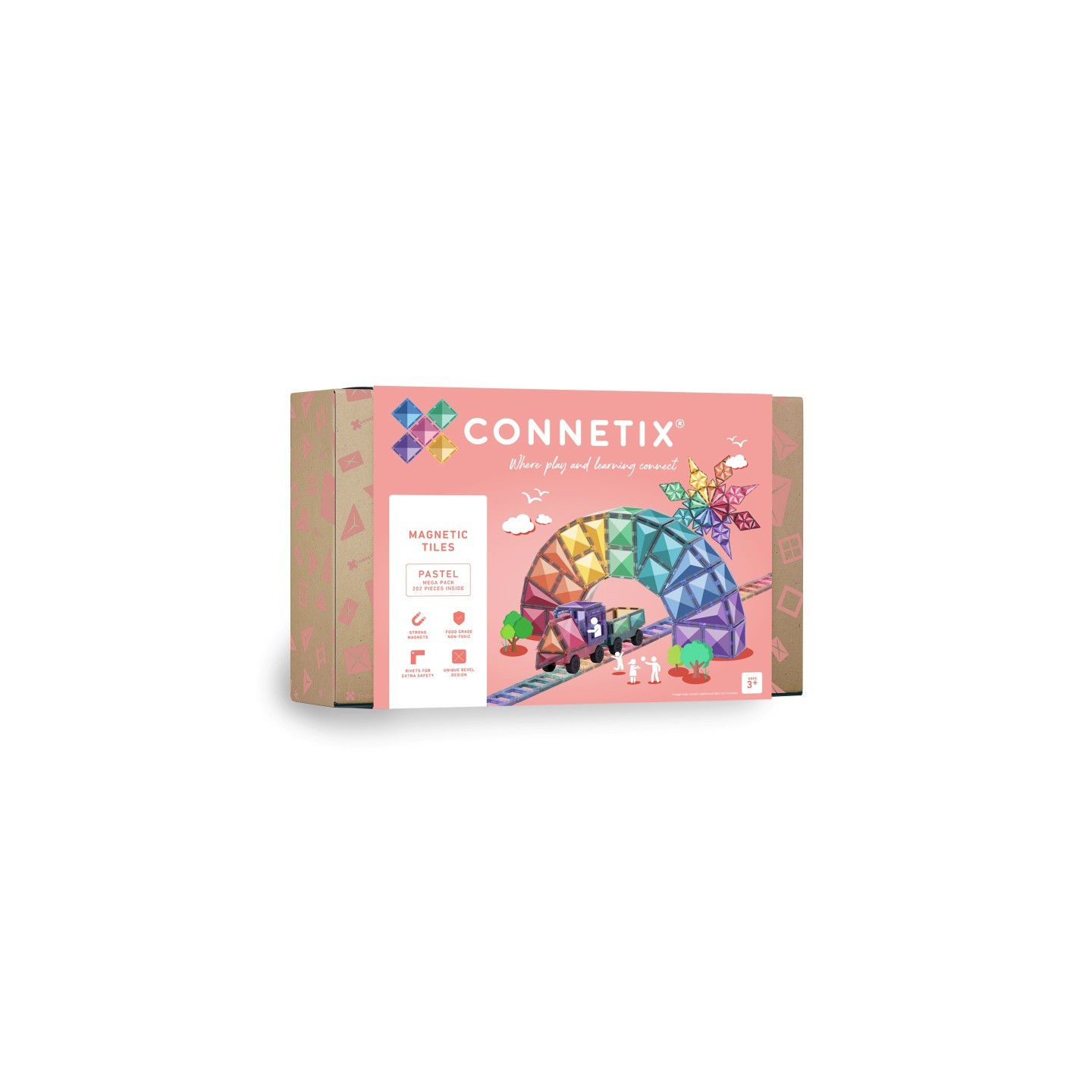 Connetix Magnetic Tiles Pastel Mega Pack, 202 Pieces