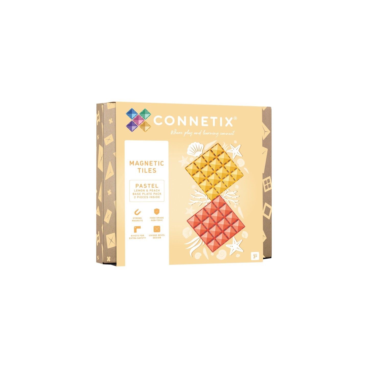 Connetix Magnetic Tiles Pastel Lemon & Peach Base Plate, 2 Pieces