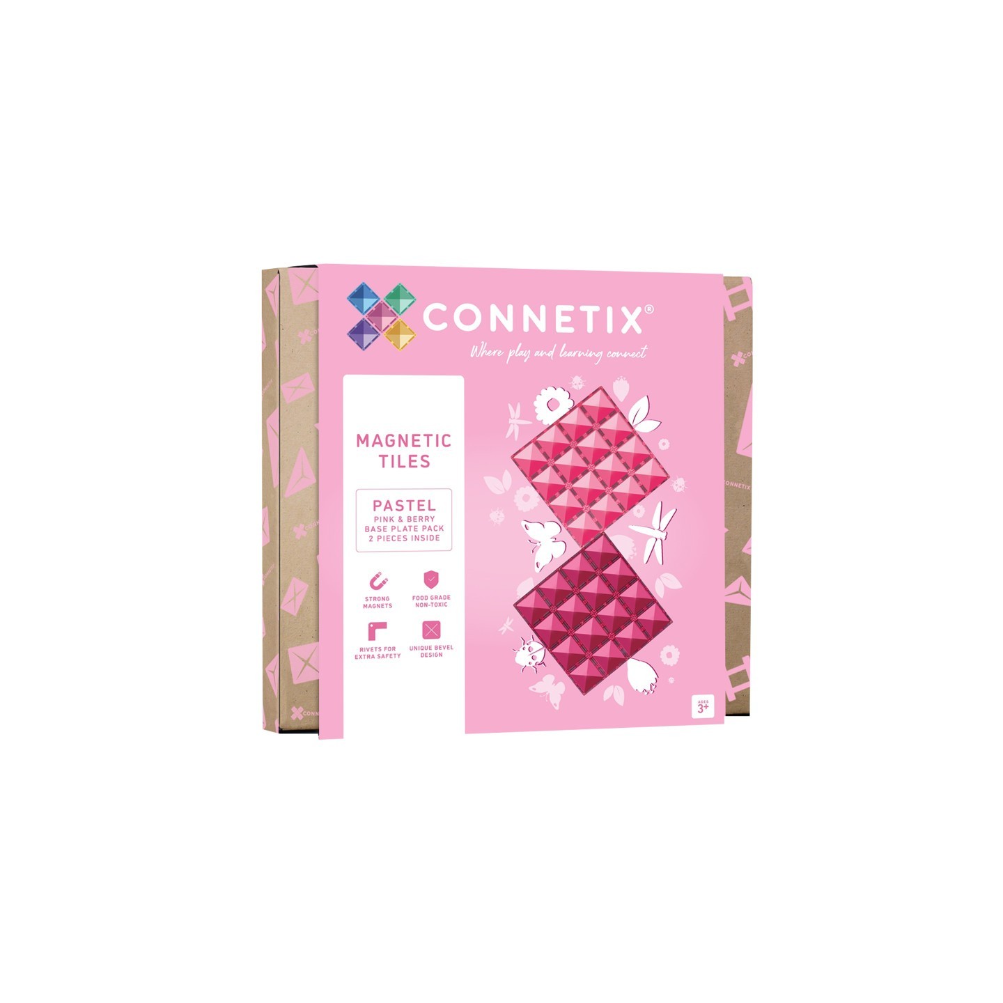 Connetix Magnetic Tiles Pastel Pink & Berry Base Plate, 2 Pieces