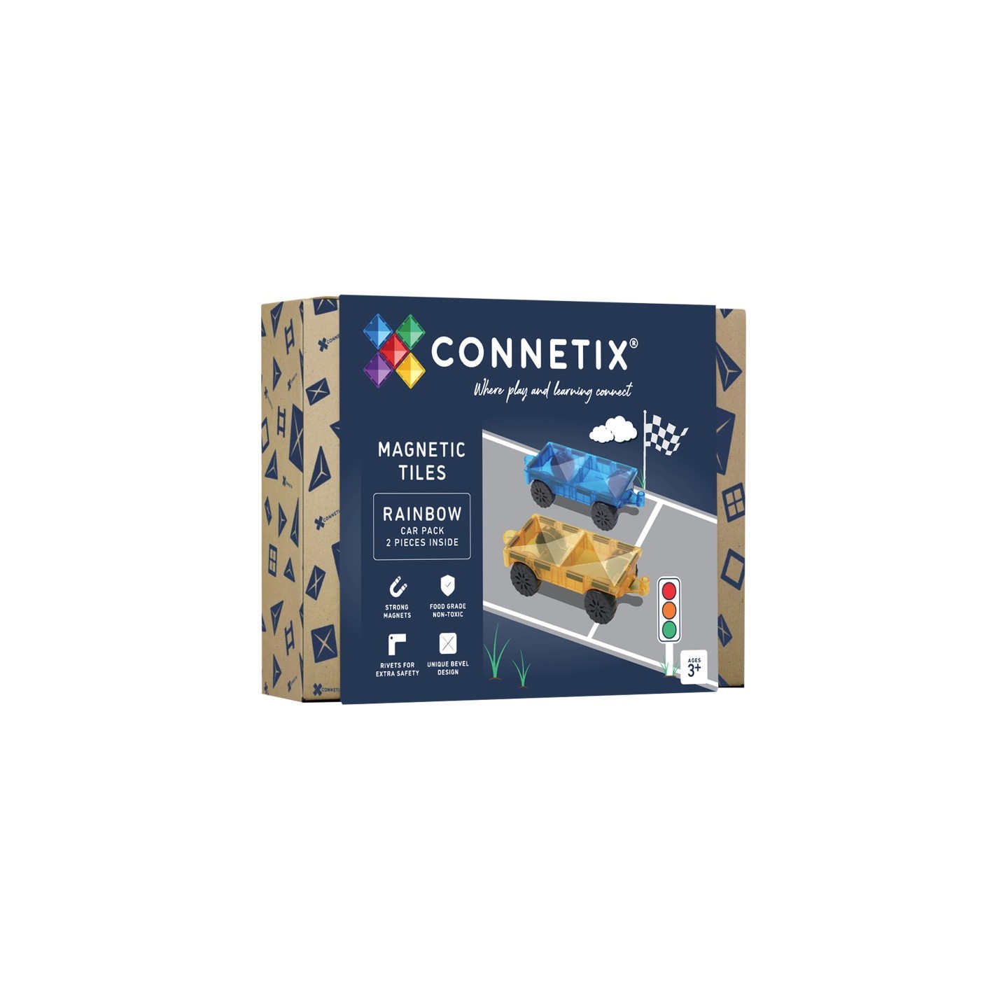 Connetix Magnetic Tiles Rainbow Car Pack, 2 Pieces