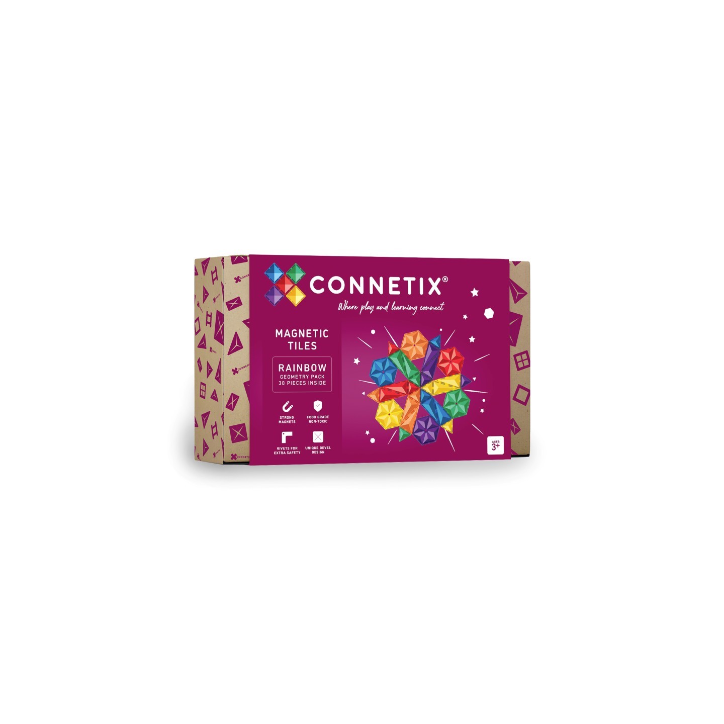 Connetix Magnetic Tiles Rainbow Geometry Pack, 30 Pieces